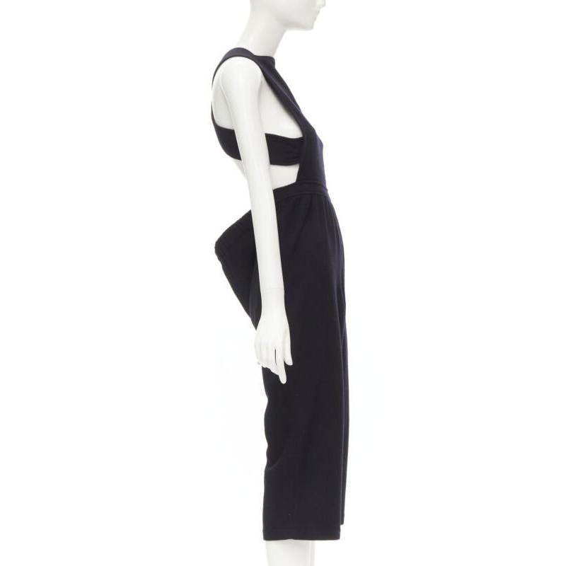 Women's COMME DES GARCONS Vintage 1980's black wool cross back cropped jumpsuit S For Sale