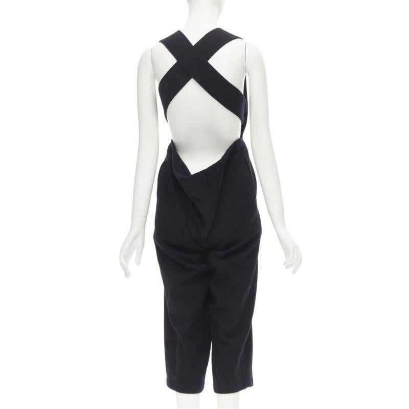 COMME DES GARCONS Vintage 1980's black wool cross back cropped jumpsuit S For Sale 1