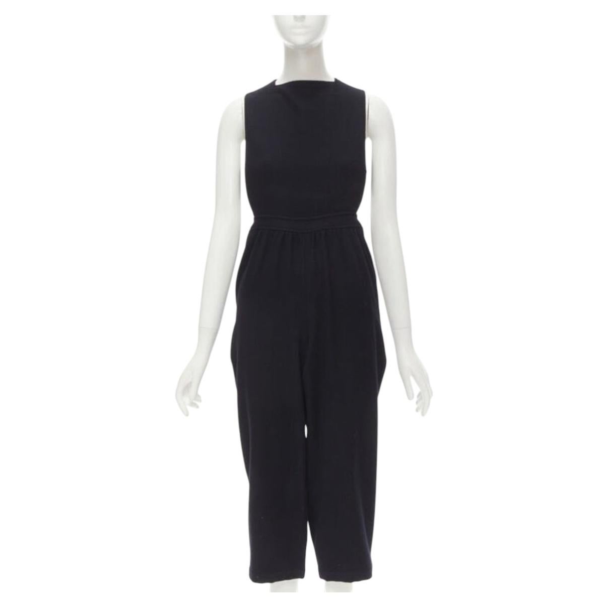 COMME DES GARCONS Vintage 1980's black wool cross back cropped jumpsuit S
