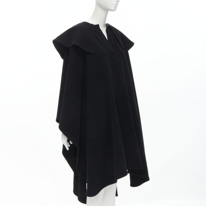 Black COMME DES GARCONS Vintage 1980s black wool wide ruffle collar circle poncho cape For Sale