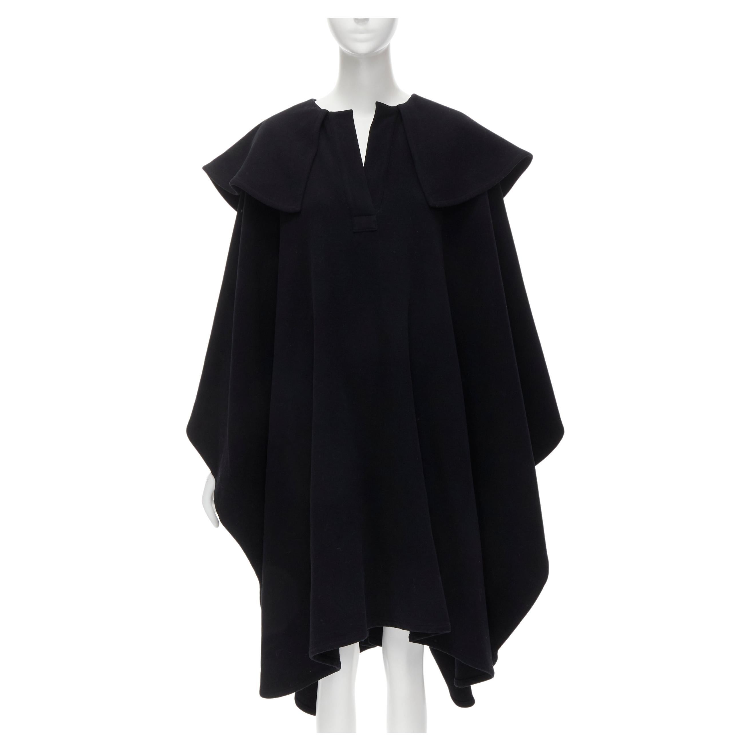 COMME DES GARCONS Vintage 1980s black wool wide ruffle collar circle poncho cape For Sale