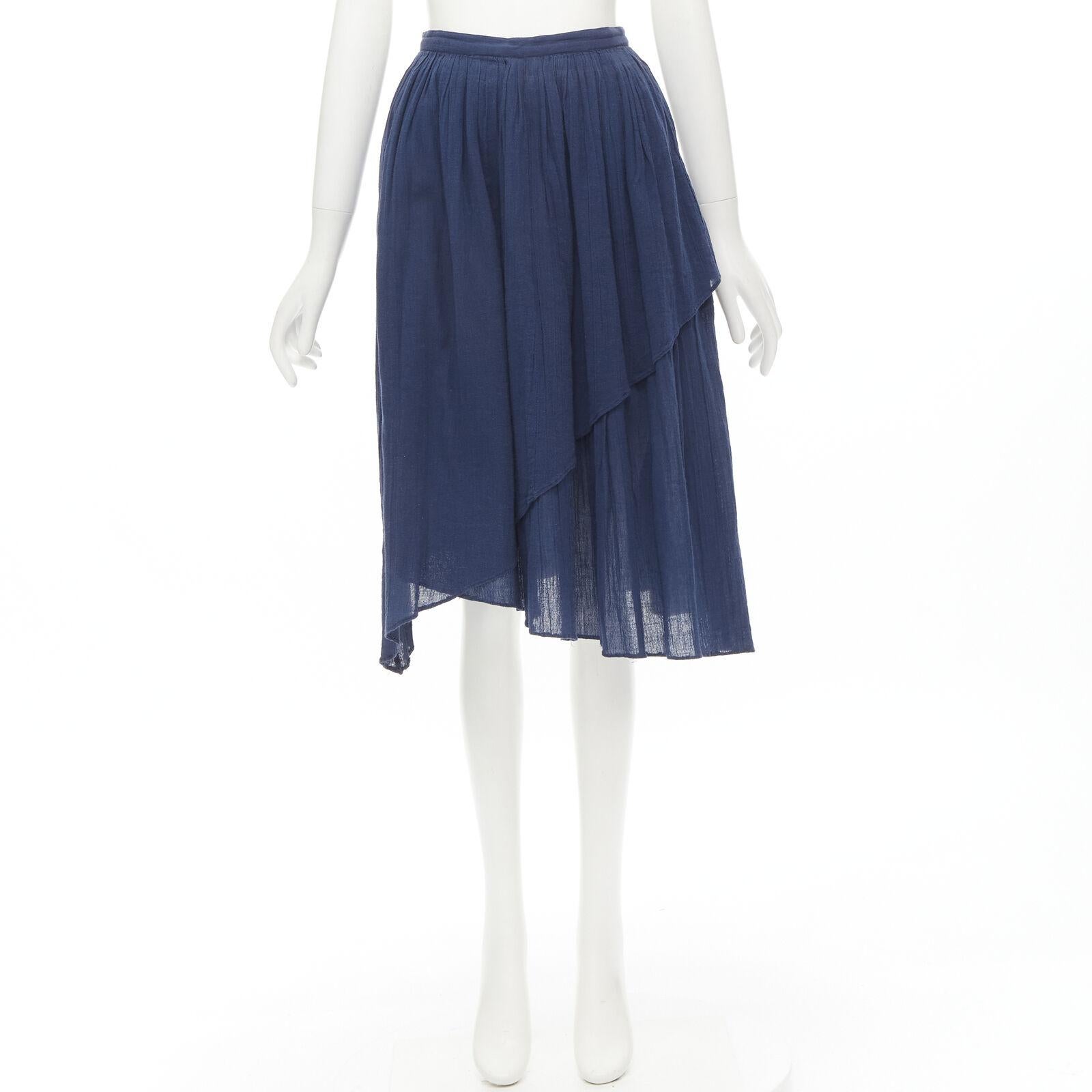 COMME DES GARCONS Vintage 1980's blue crinkled asymmetric waterfall draped skirt For Sale 5