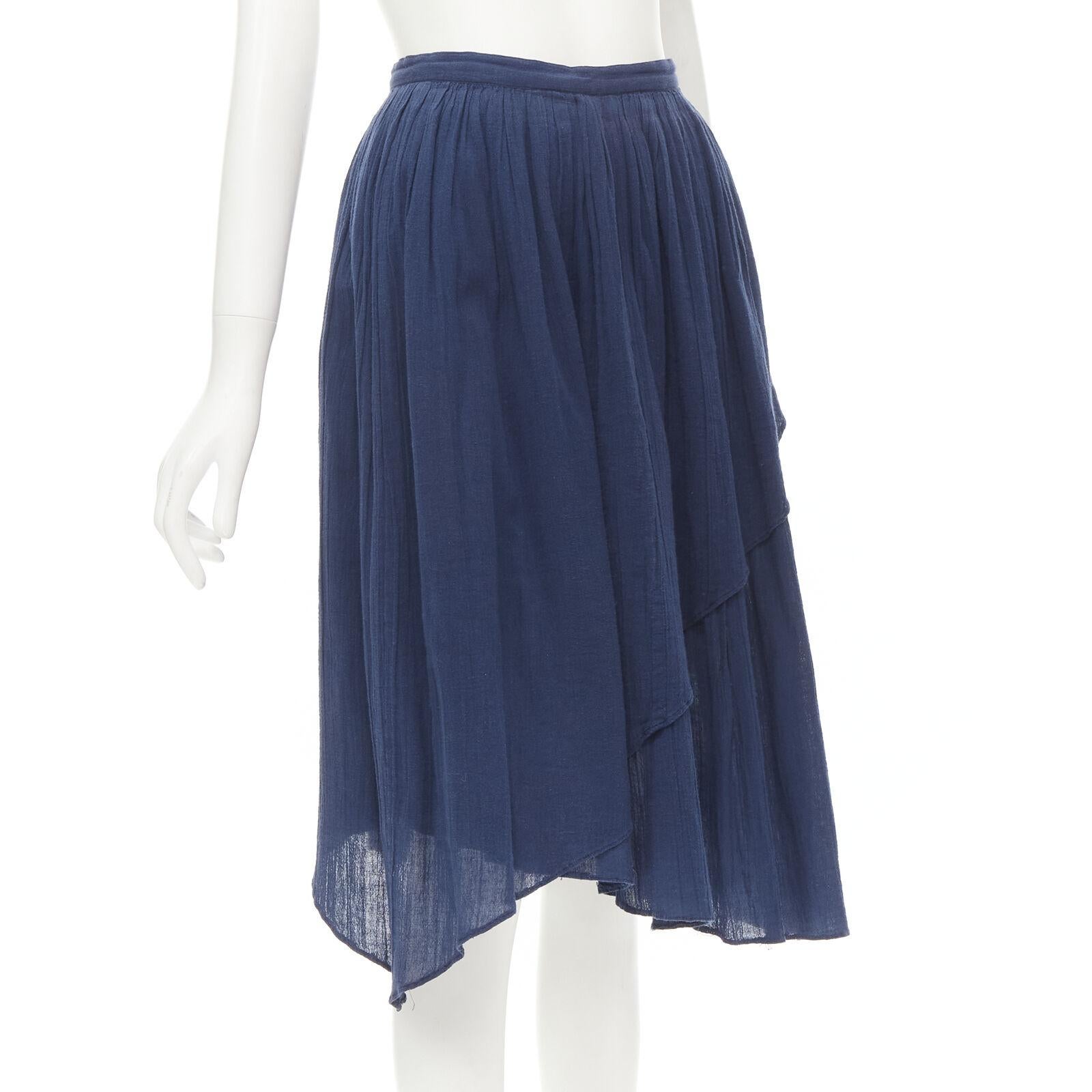 Blue COMME DES GARCONS Vintage 1980's blue crinkled asymmetric waterfall draped skirt For Sale