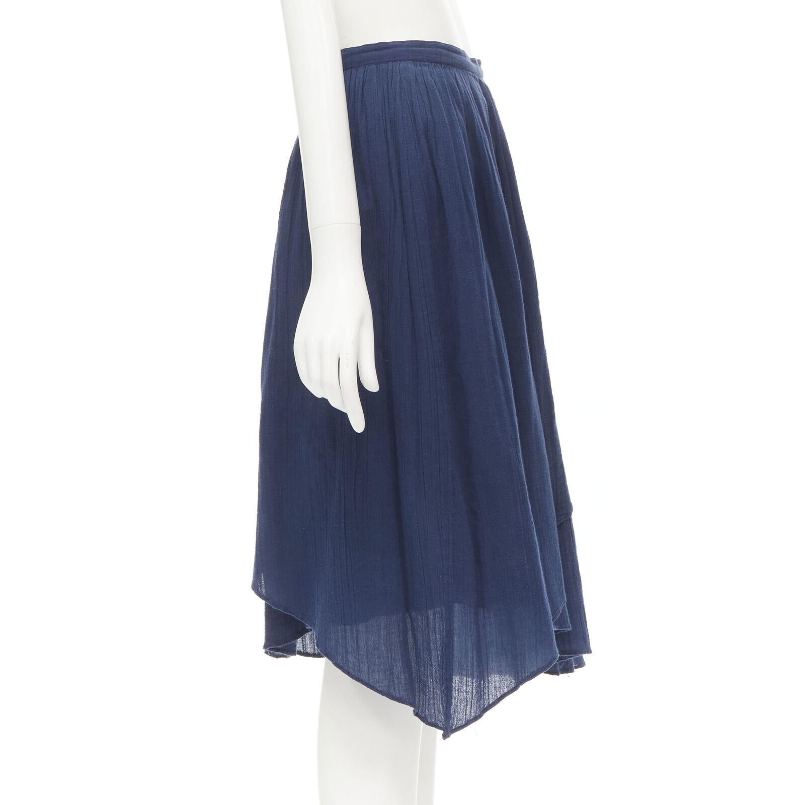 COMME DES GARCONS Vintage 1980's blue crinkled asymmetric waterfall draped skirt In Good Condition For Sale In Hong Kong, NT