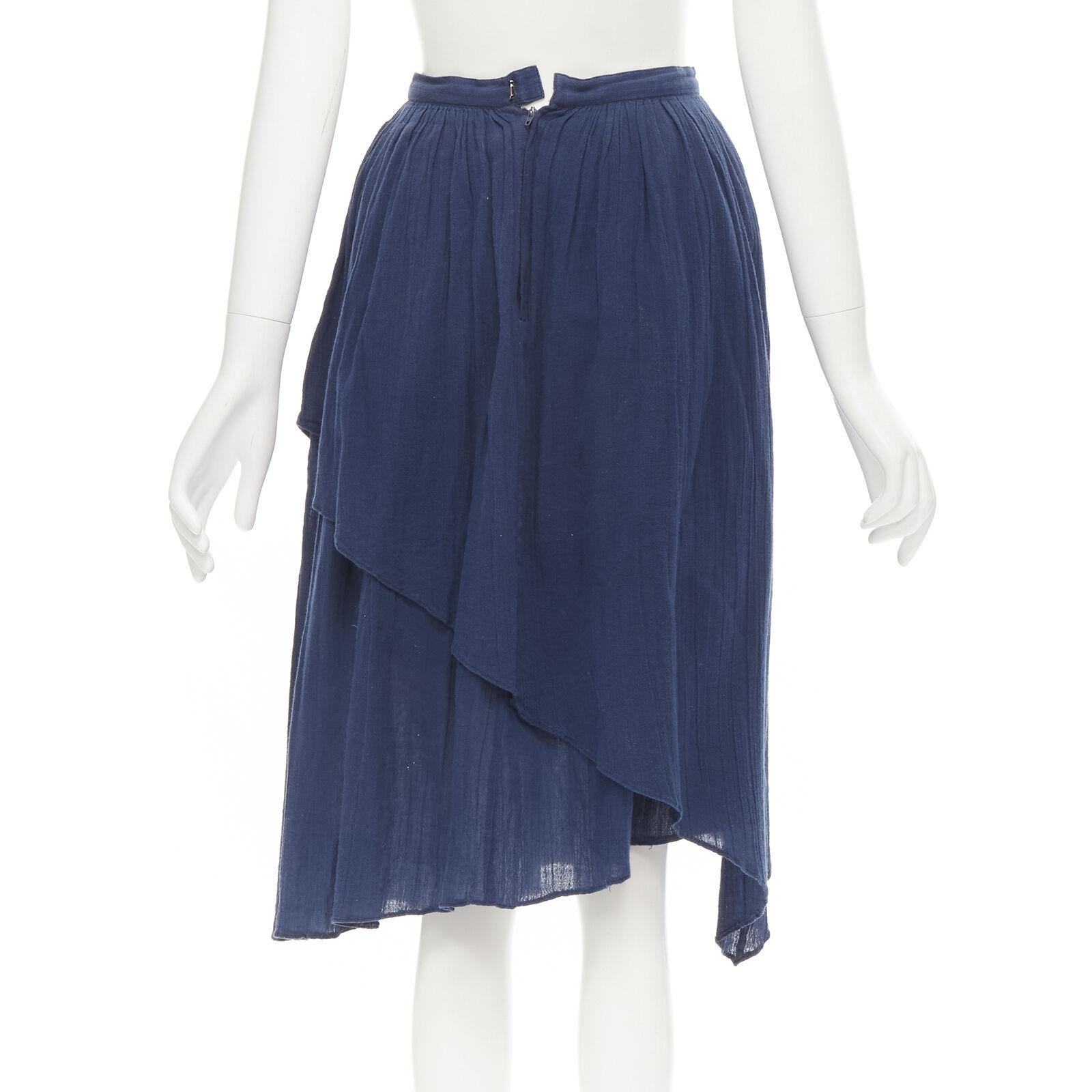 Women's COMME DES GARCONS Vintage 1980's blue crinkled asymmetric waterfall draped skirt For Sale