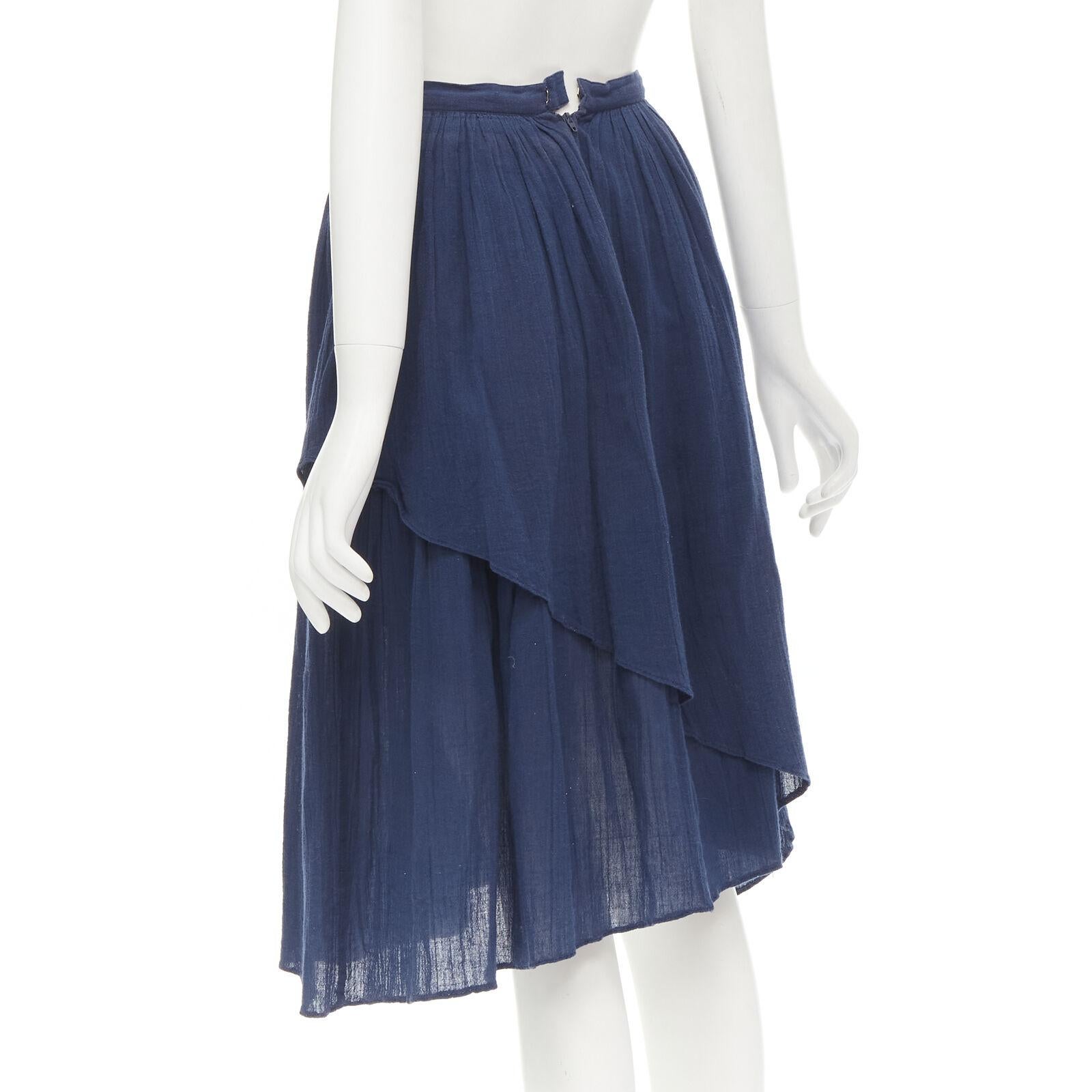 COMME DES GARCONS Vintage 1980's blue crinkled asymmetric waterfall draped skirt For Sale 1