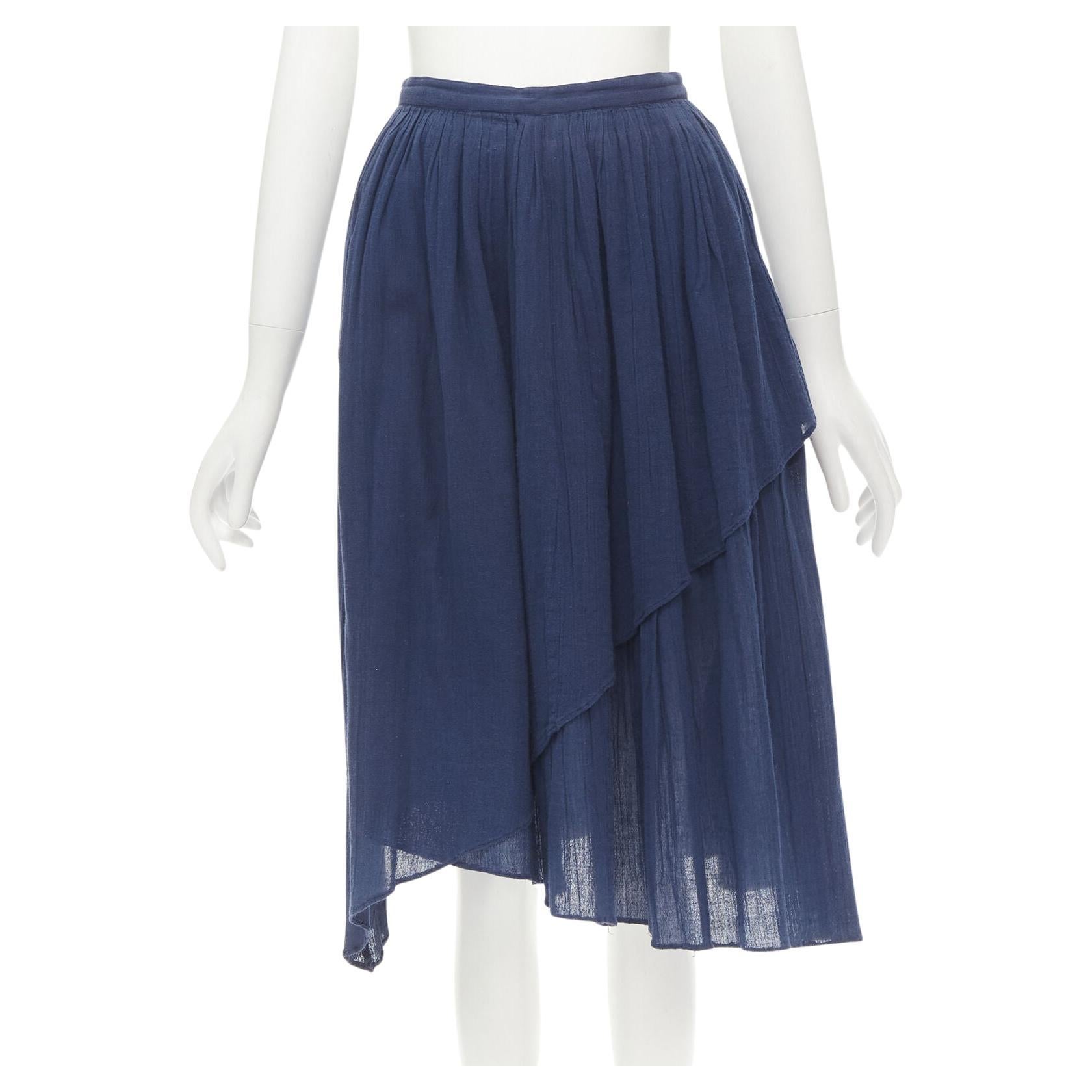 COMME DES GARCONS Vintage 1980's blue crinkled asymmetric waterfall draped skirt For Sale