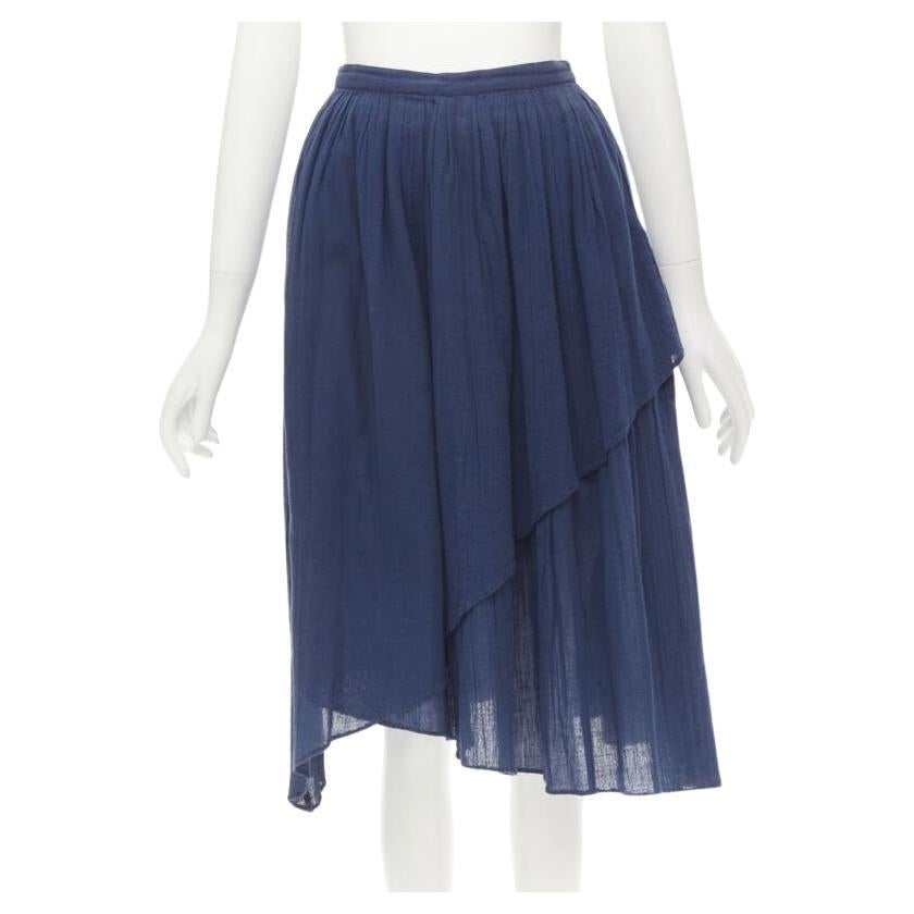 COMME DES GARCONS Vintage 1980's blue crinkled asymmetric waterfall draped skirt