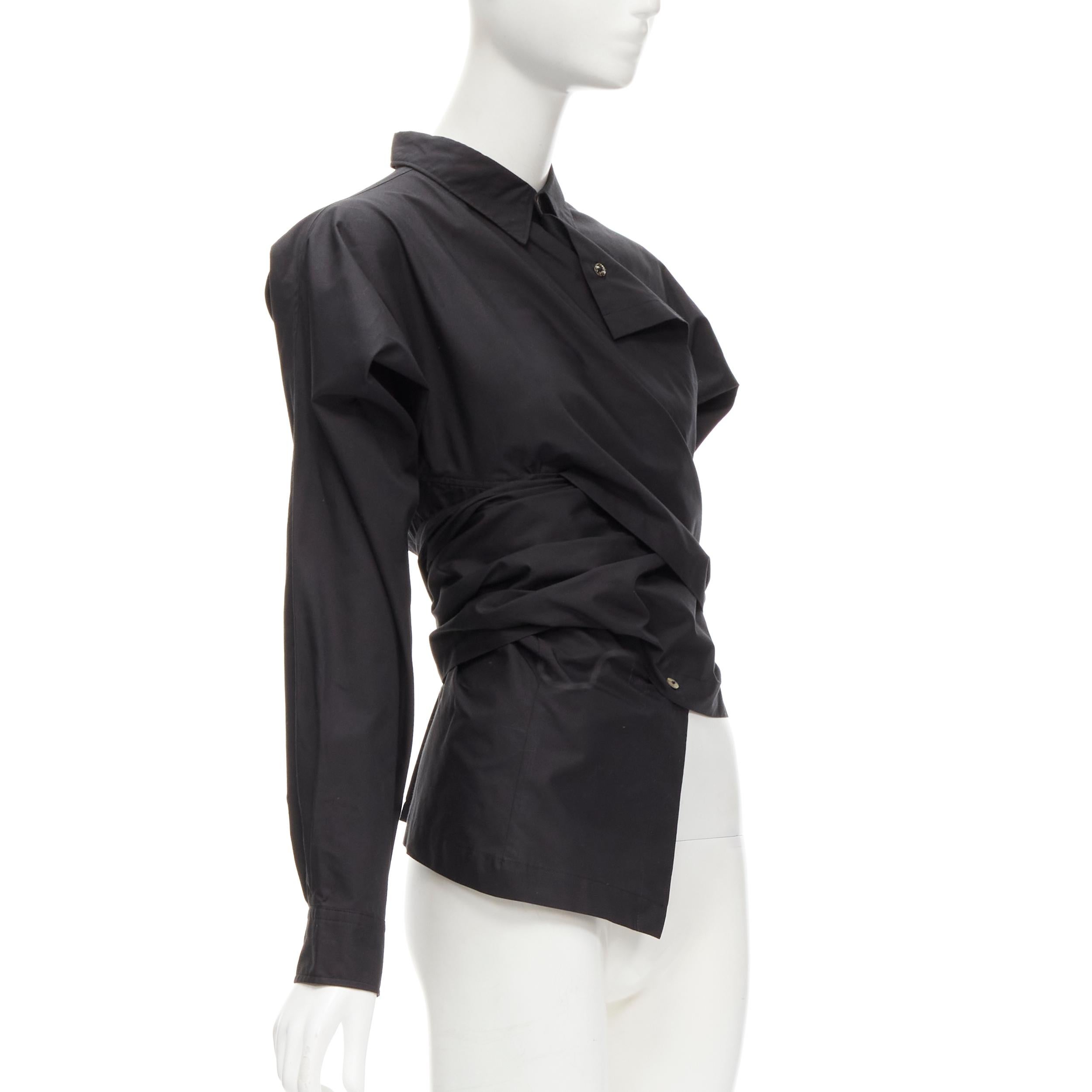 COMME DES GARCONS Vintage 1980's deconstructed wrap bias placket cutout shirt M In Excellent Condition For Sale In Hong Kong, NT