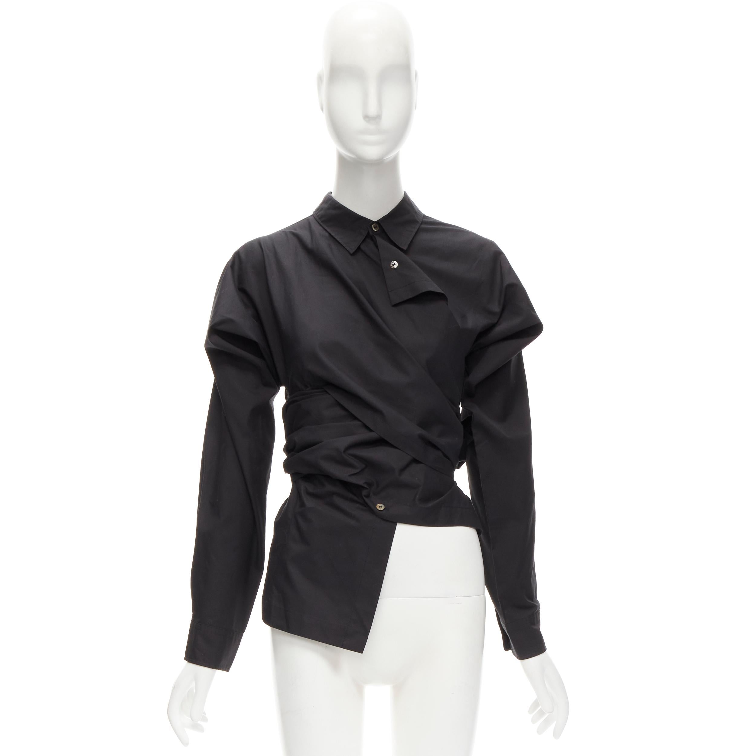 COMME DES GARCONS Vintage 1980's deconstructed wrap bias placket cutout shirt M For Sale 2