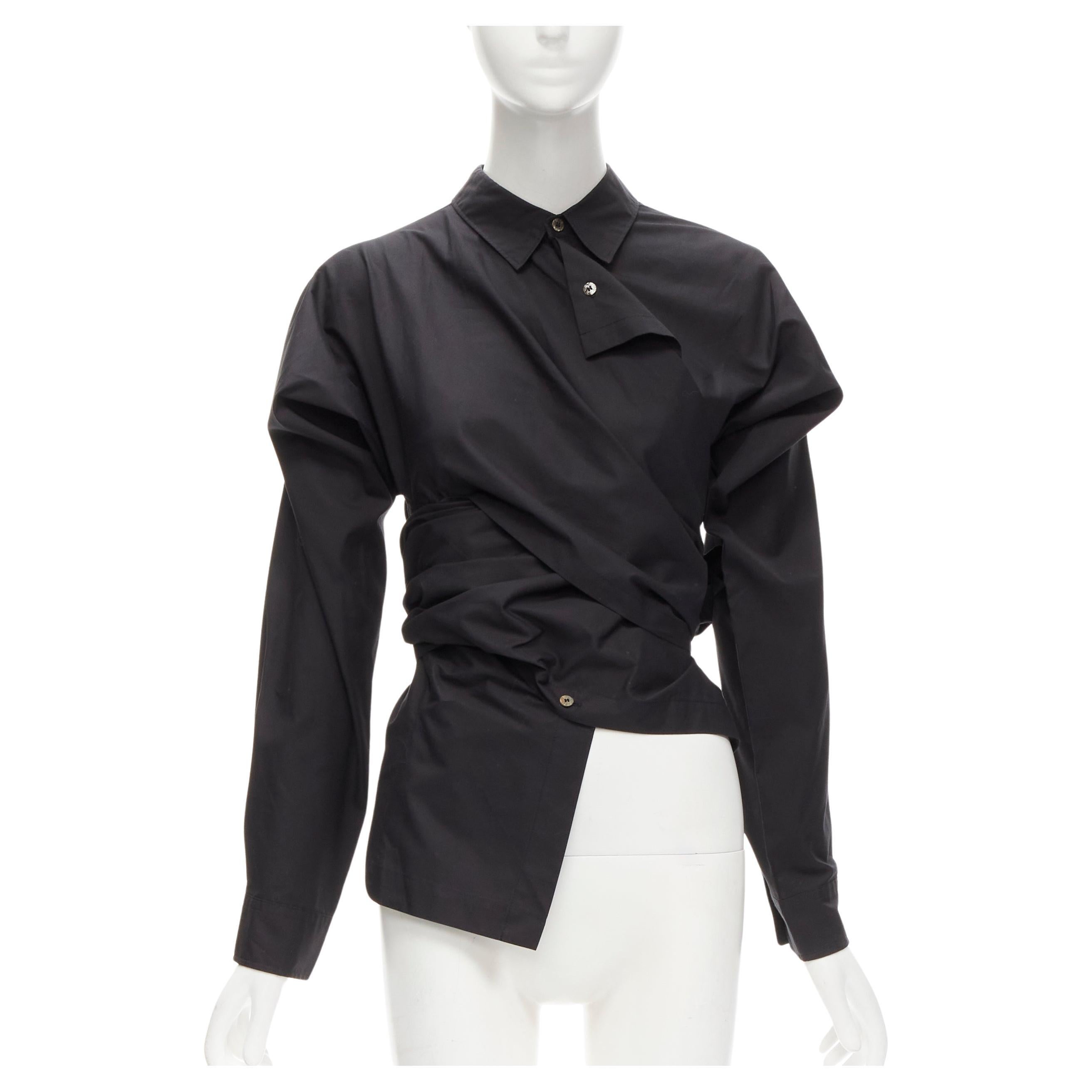 COMME DES GARCONS Vintage 1980's deconstructed wrap bias placket cutout shirt M For Sale