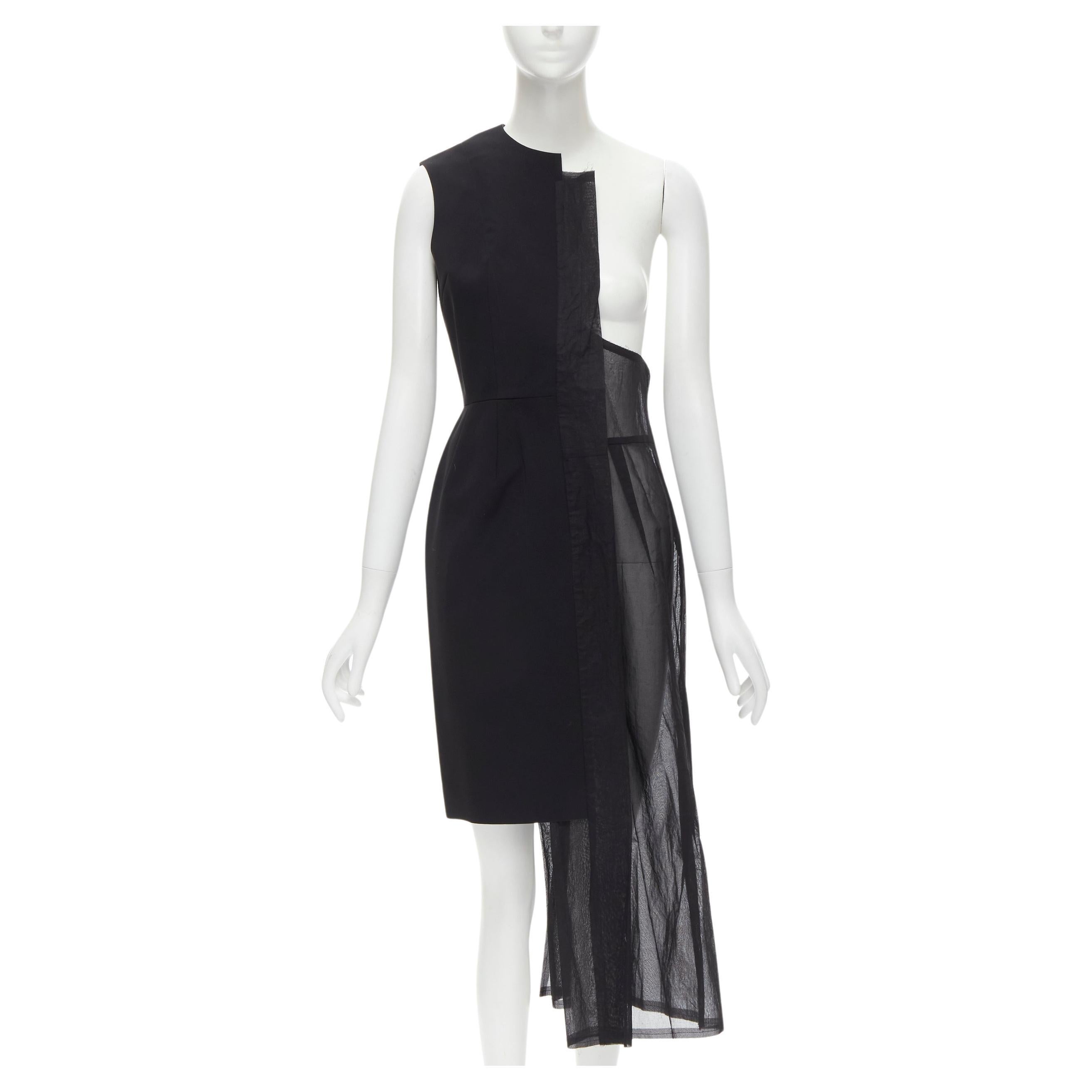 COMME DES GARCONS Vintage 1988 black bi-fabric sheer deconstructed dress S For Sale