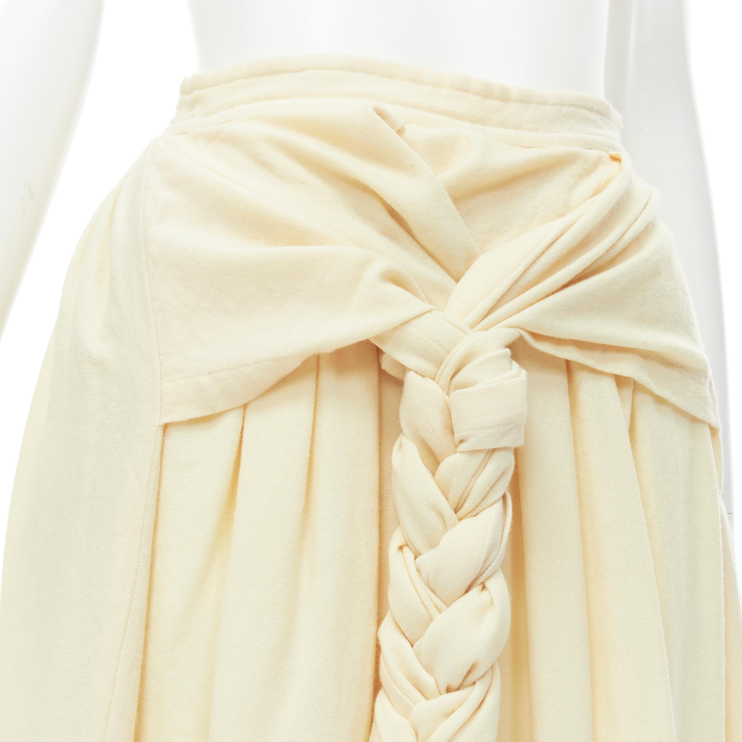 COMME DES GARCONS Vintage 1988 cream wool braid black lattice embroidery skirt M For Sale 1