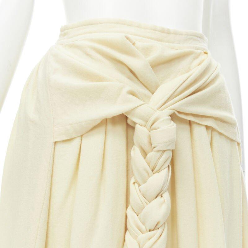 COMME DES GARCONS Vintage 1988 cream wool braid black lattice embroidery skirt M For Sale 2