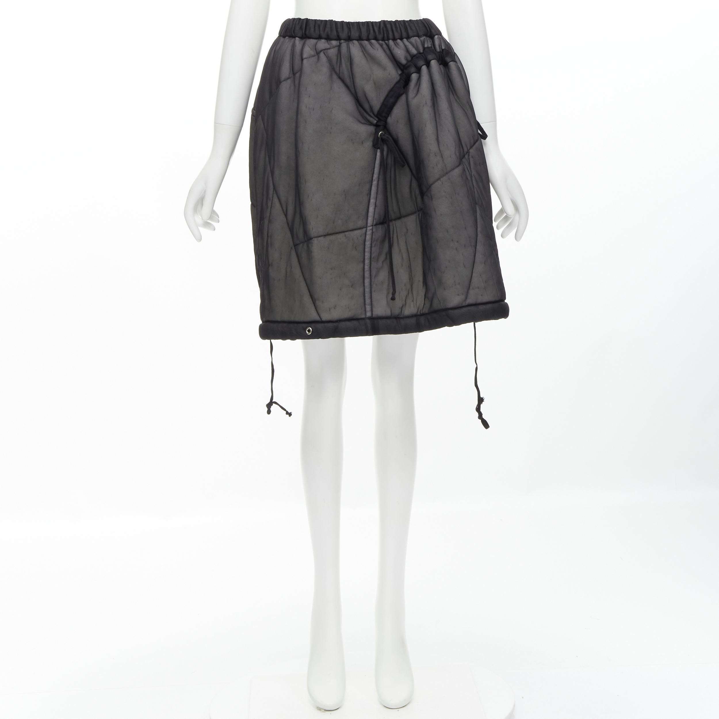 COMME DES GARCONS Vintage 1990 black sheer nylon drawstring padded puffy skirt M For Sale 5