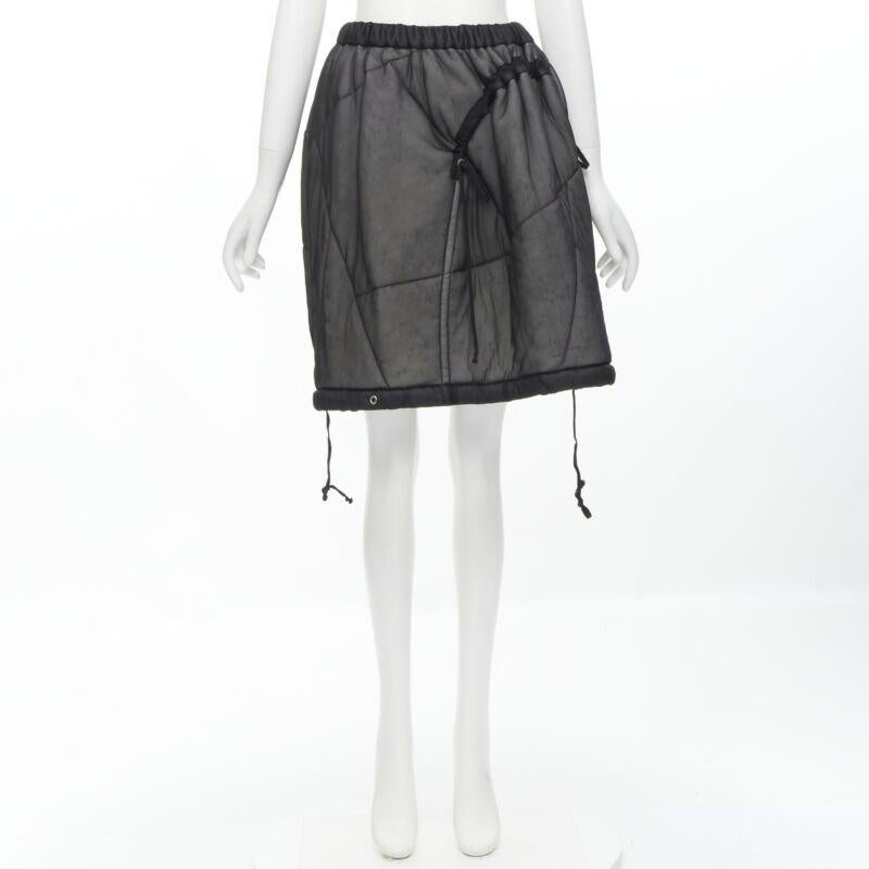 COMME DES GARCONS Vintage 1990 black sheer nylon drawstring padded puffy skirt M For Sale 6