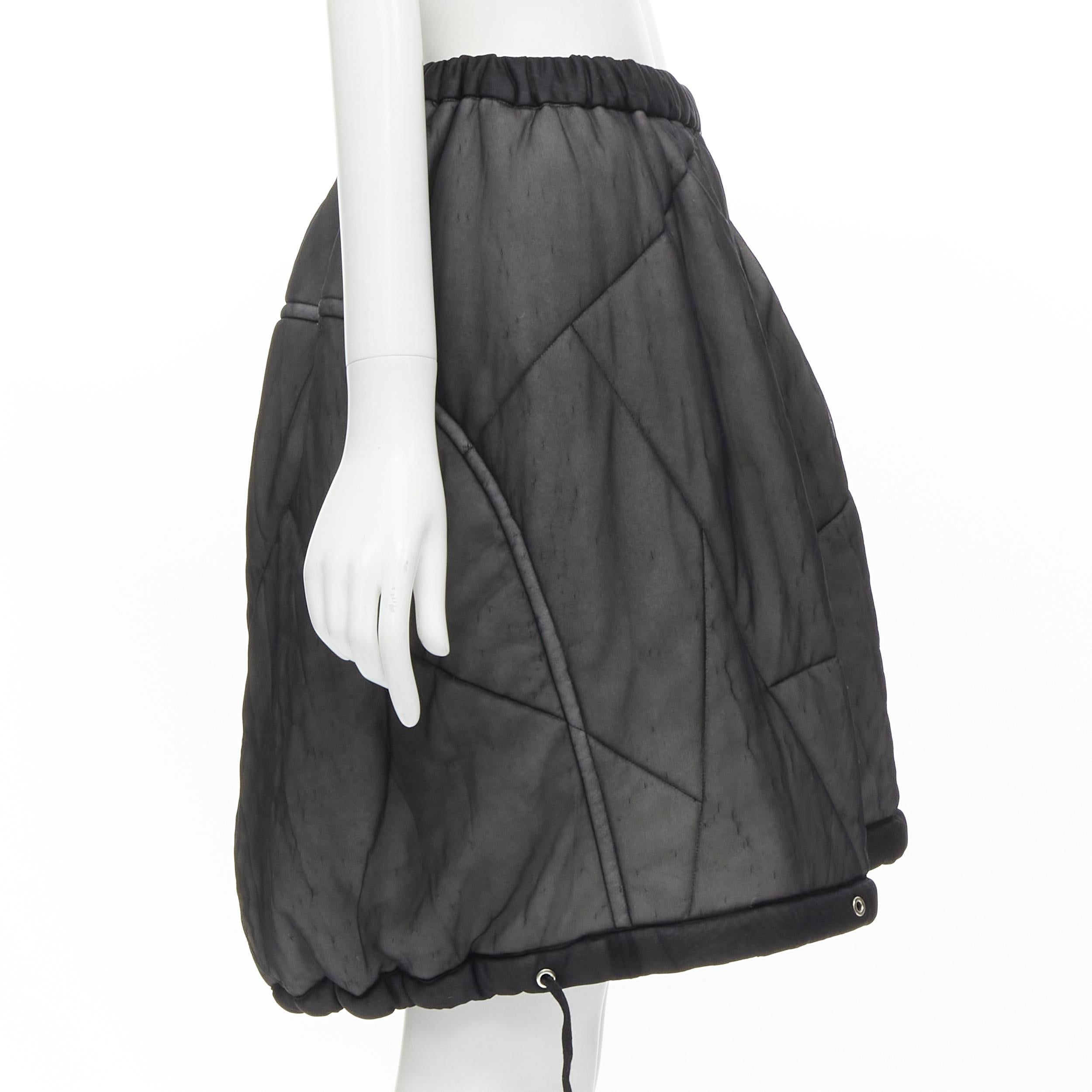 Black COMME DES GARCONS Vintage 1990 black sheer nylon drawstring padded puffy skirt M For Sale