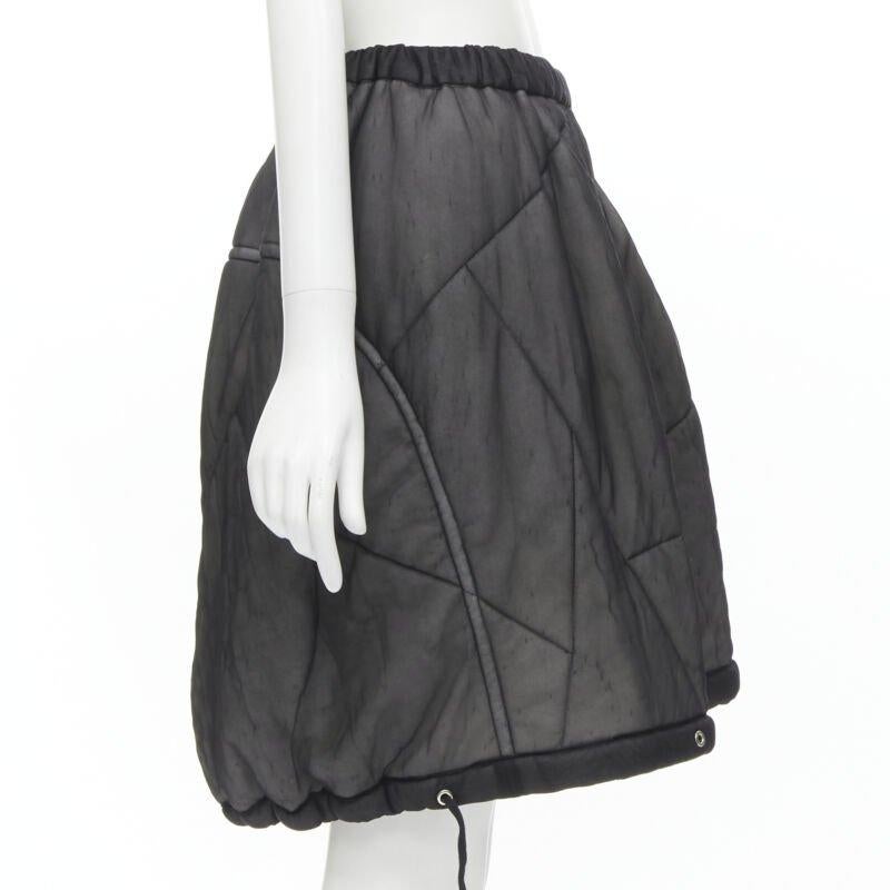COMME DES GARCONS Vintage 1990 black sheer nylon drawstring padded puffy skirt M In Good Condition For Sale In Hong Kong, NT