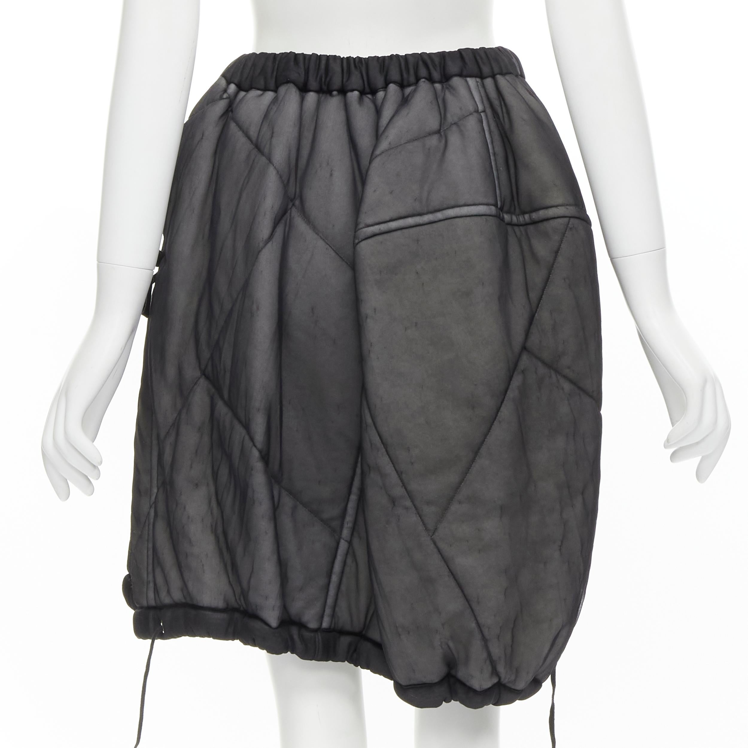 COMME DES GARCONS Vintage 1990 black sheer nylon drawstring padded puffy skirt M In Good Condition For Sale In Hong Kong, NT