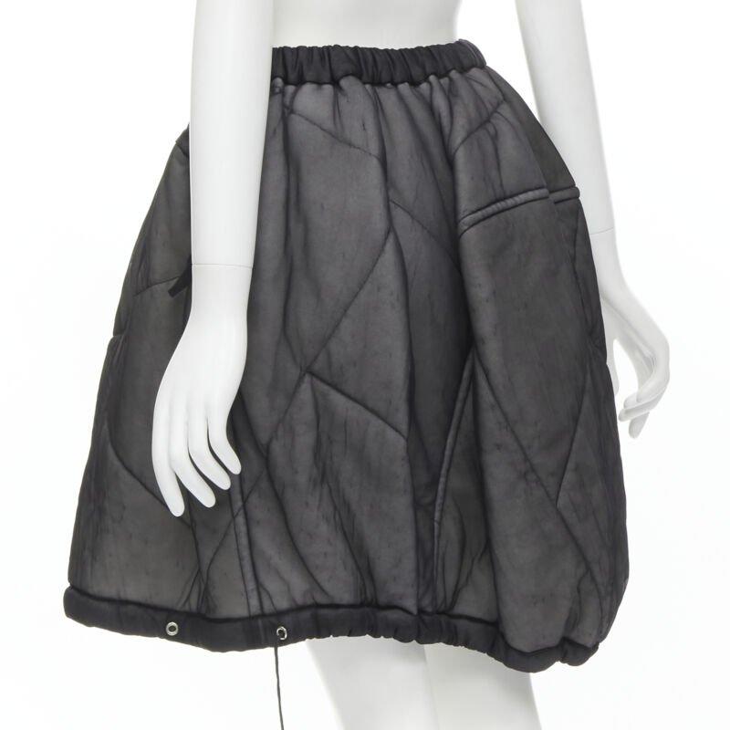 COMME DES GARCONS Vintage 1990 black sheer nylon drawstring padded puffy skirt M For Sale 1