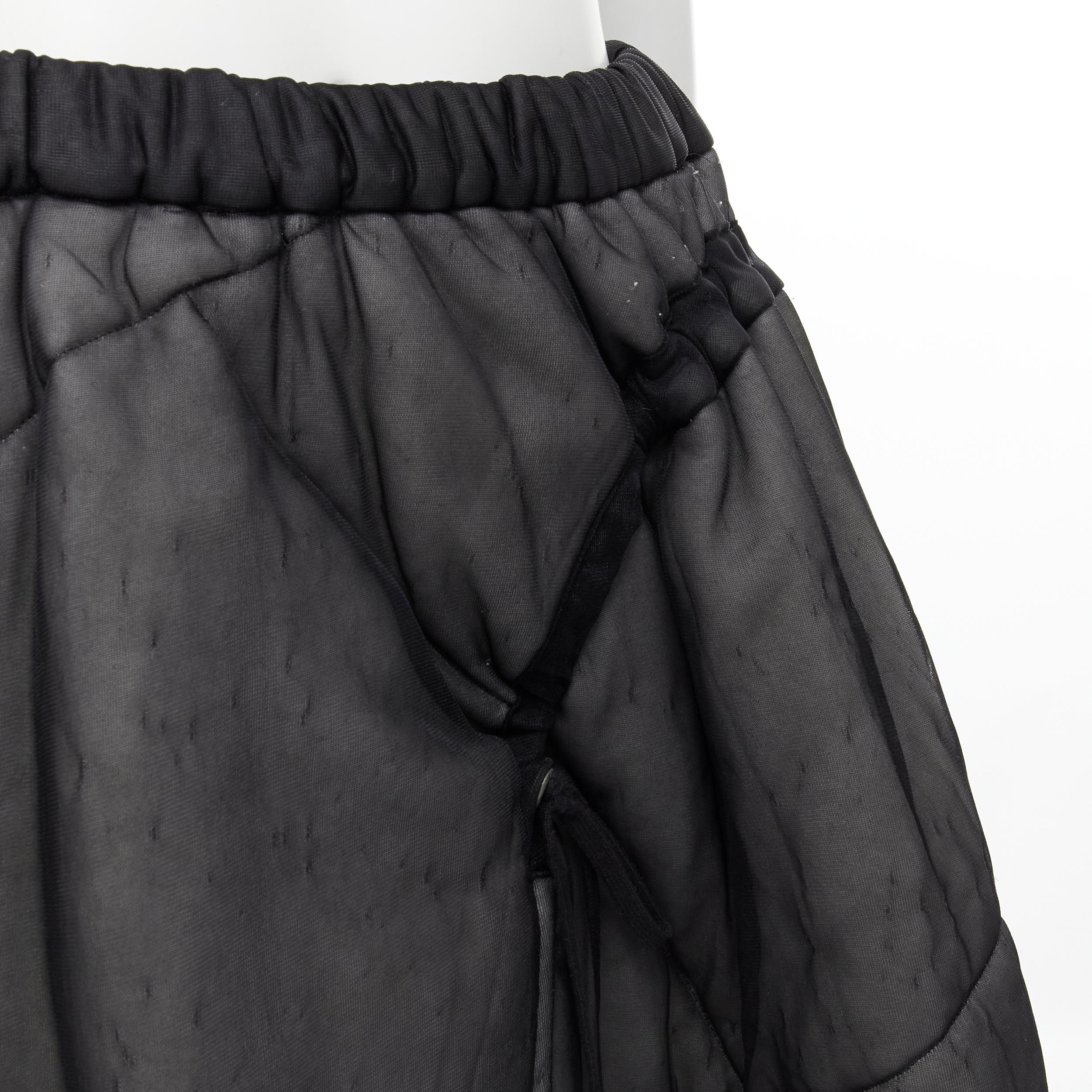 COMME DES GARCONS Vintage 1990 black sheer nylon drawstring padded puffy skirt M For Sale 1