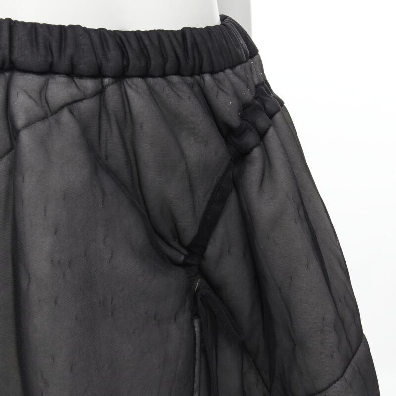COMME DES GARCONS Vintage 1990 black sheer nylon drawstring padded puffy skirt M For Sale 2