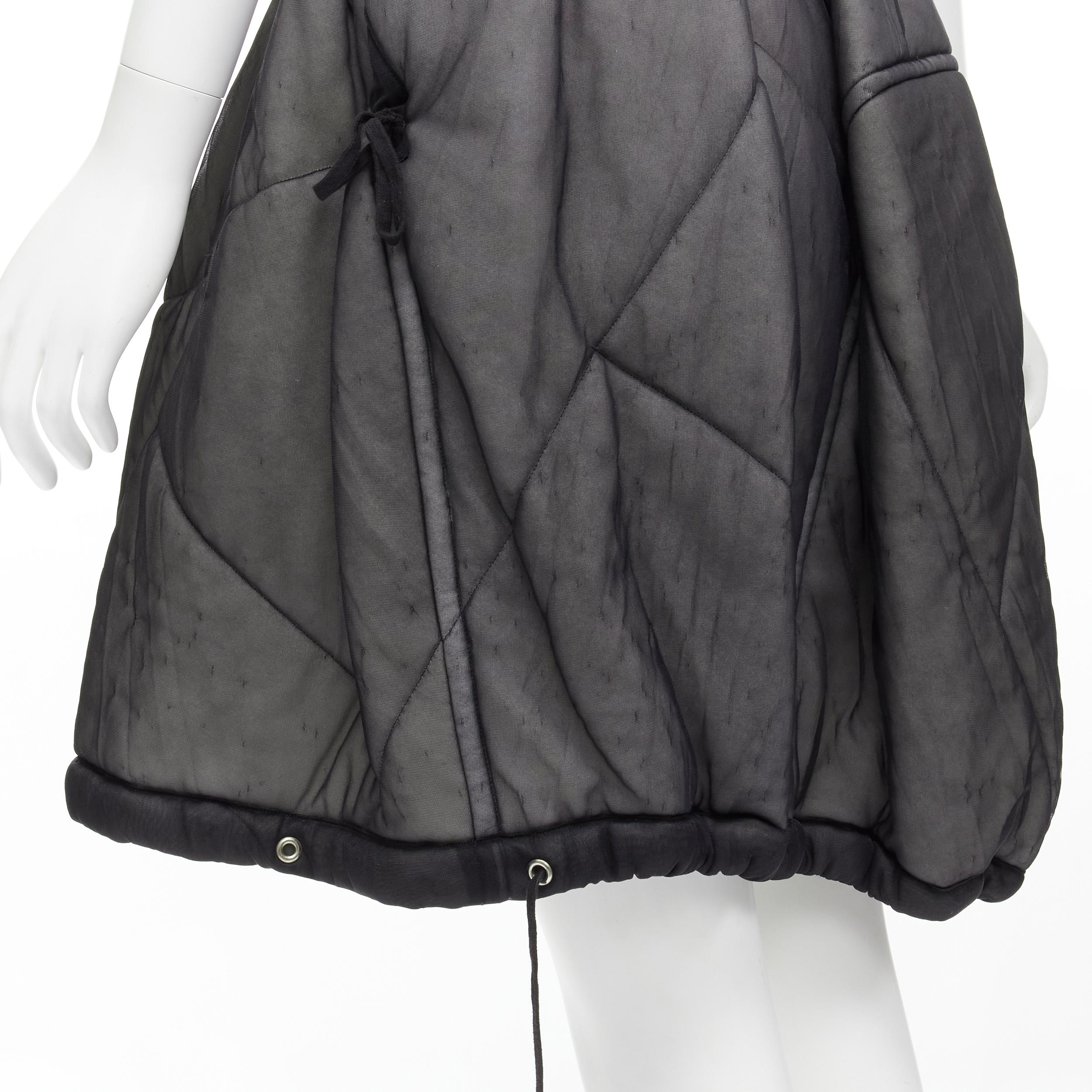 COMME DES GARCONS Vintage 1990 black sheer nylon drawstring padded puffy skirt M For Sale 2
