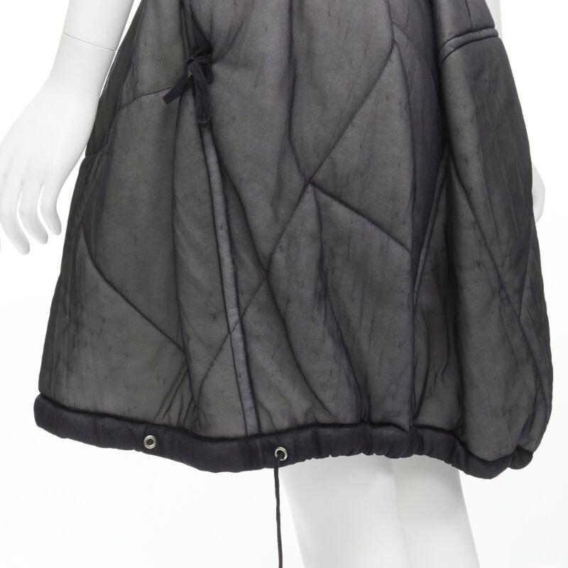 COMME DES GARCONS Vintage 1990 black sheer nylon drawstring padded puffy skirt M For Sale 3