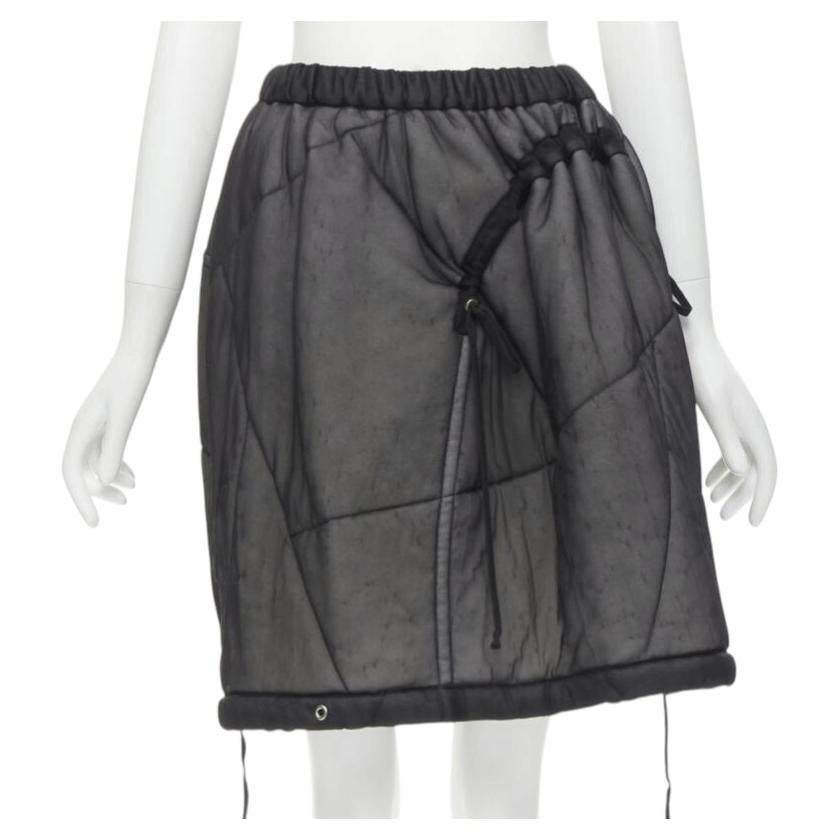 COMME DES GARCONS Vintage 1990 noir diaphane nylon cordon de serrage rembourré jupe bouffante M
