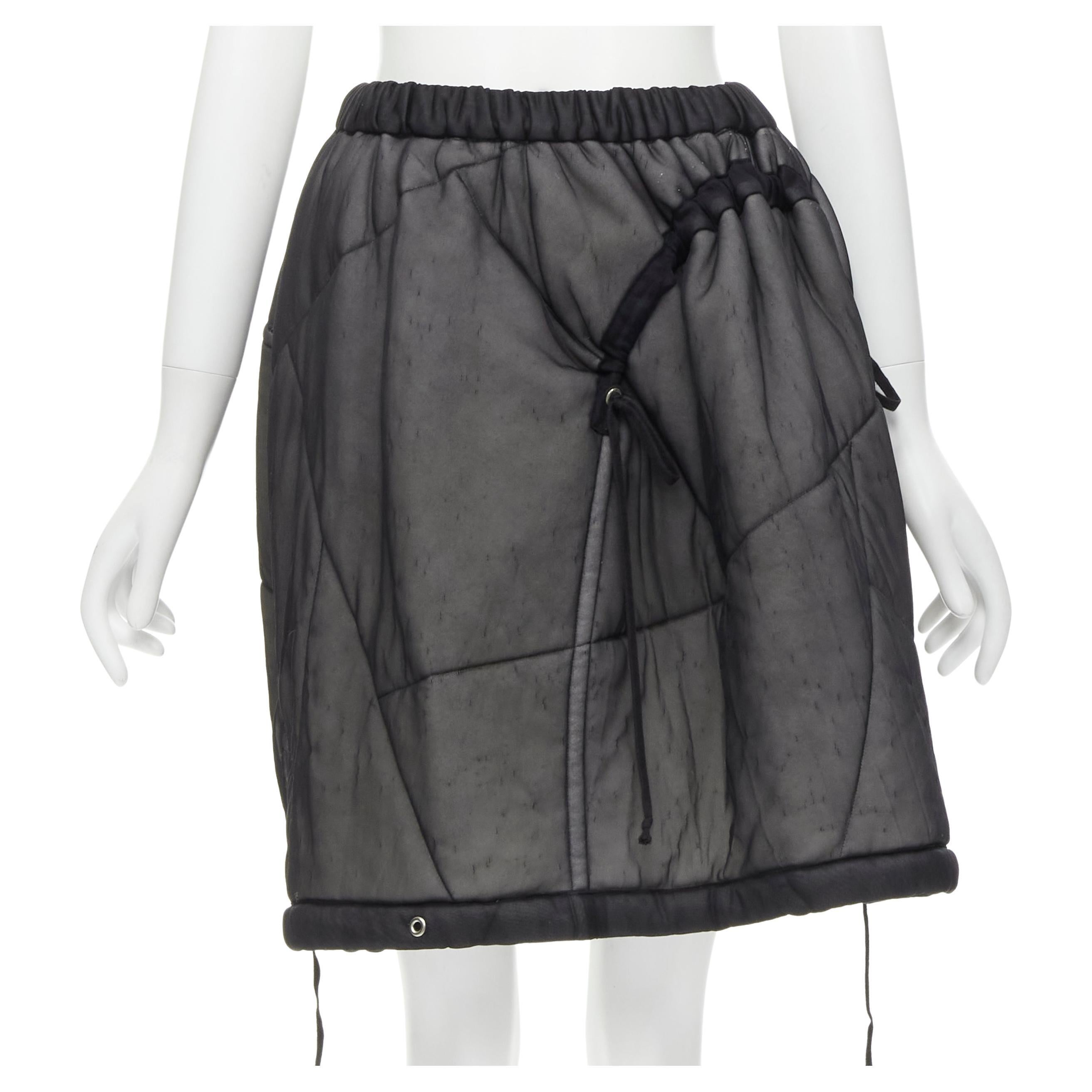 COMME DES GARCONS Vintage 1990 black sheer nylon drawstring padded puffy skirt M For Sale