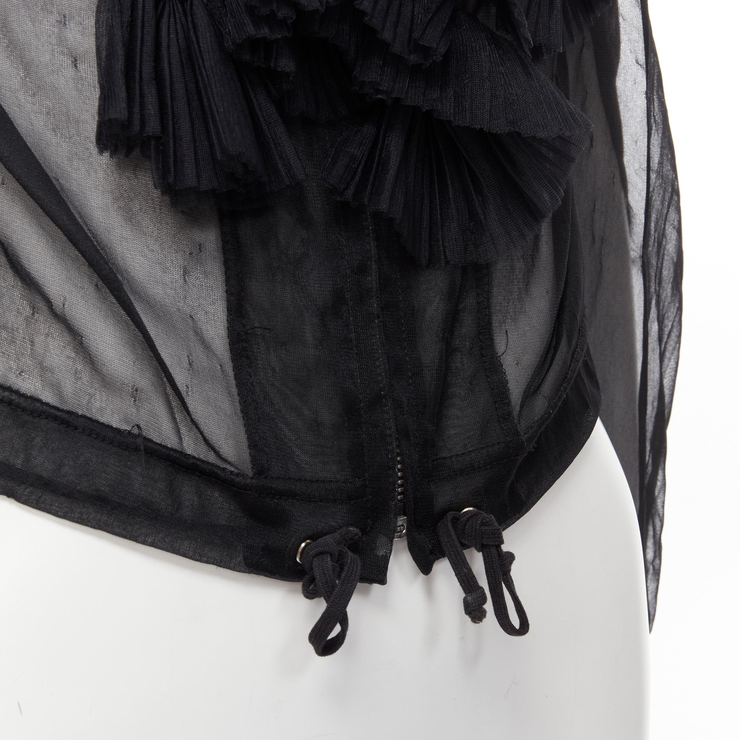 Women's COMME DES GARCONS Vintage 1990 black sheer pleated fan ruffle bomber jacket  S For Sale