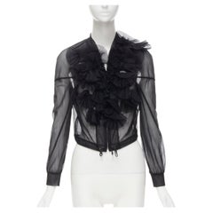 COMME DES GARCONS Vintage 1990 black sheer pleated fan ruffle bomber jacket  S