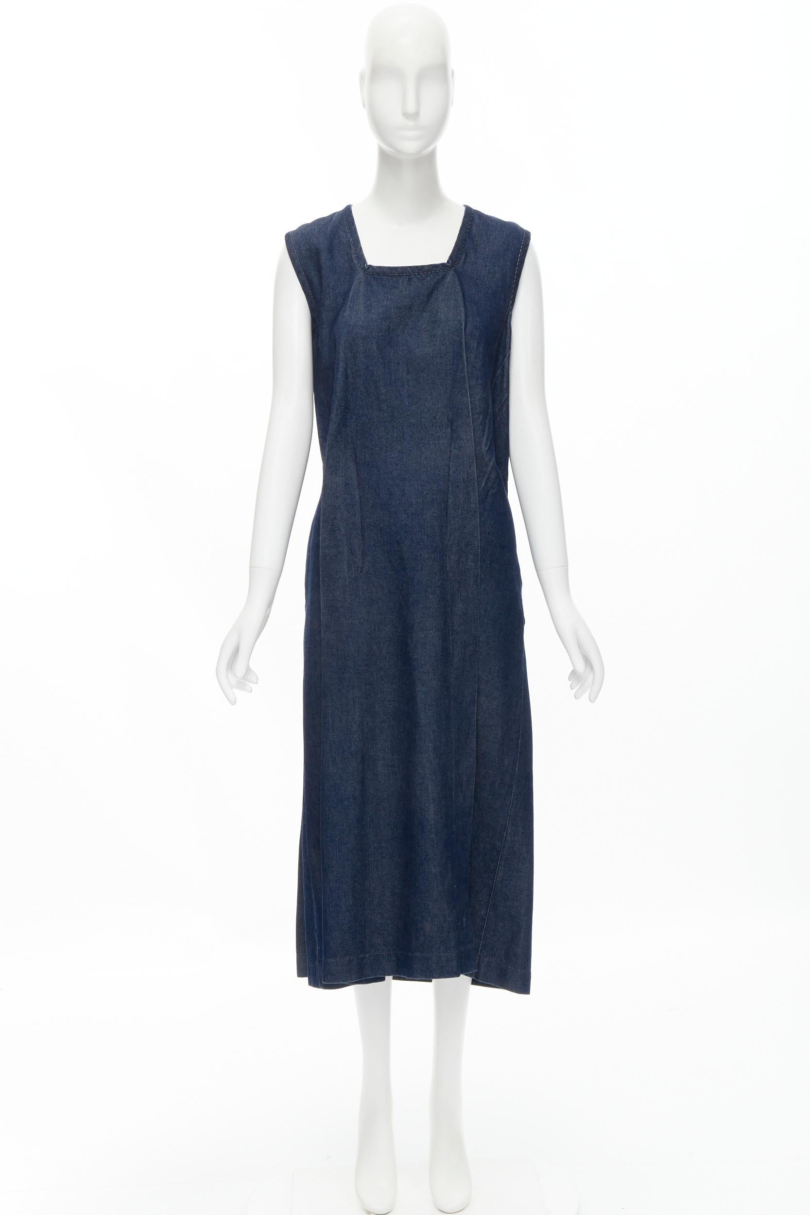 COMME DES GARCONS Vintage 1991 indigo blue denim pinched seam dress M For Sale 5