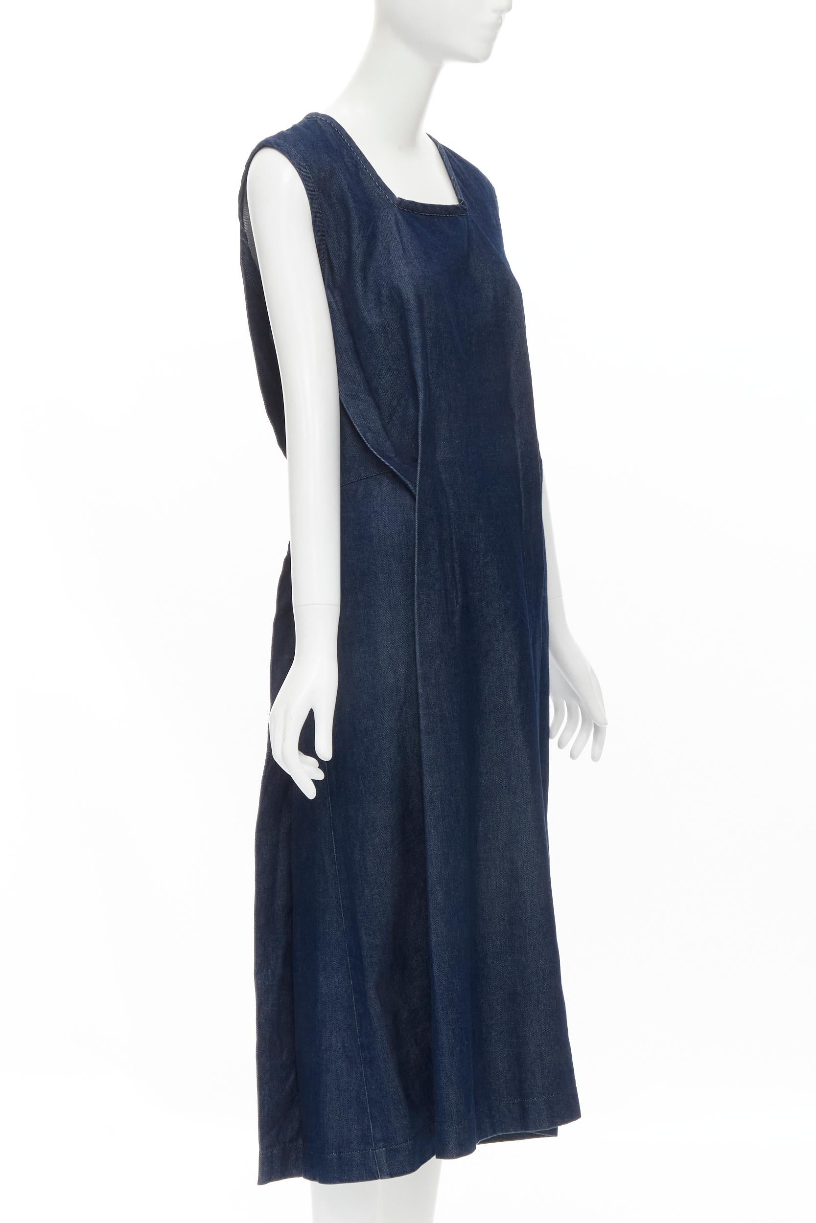 Blue COMME DES GARCONS Vintage 1991 indigo blue denim pinched seam dress M For Sale
