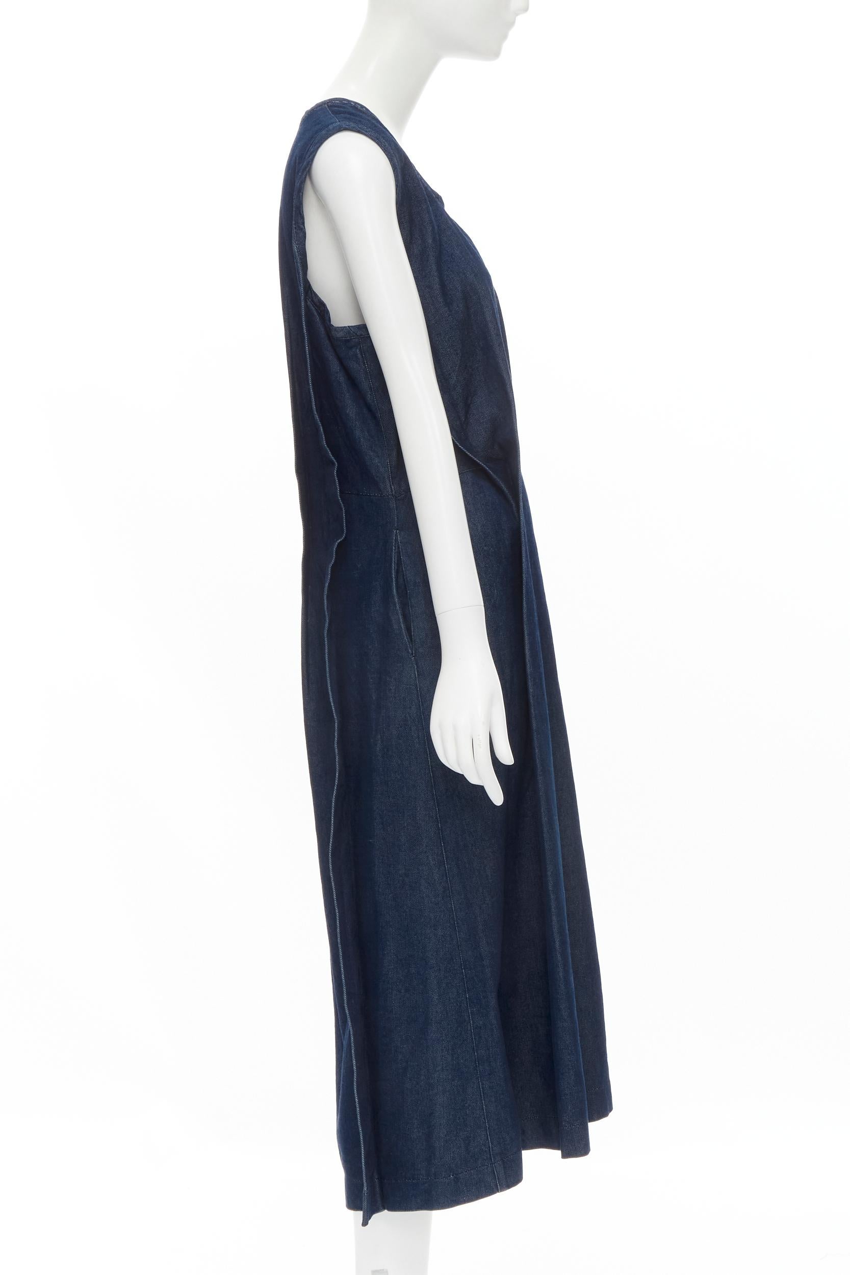 COMME DES GARCONS Vintage 1991 indigo blue denim pinched seam dress M In Excellent Condition For Sale In Hong Kong, NT