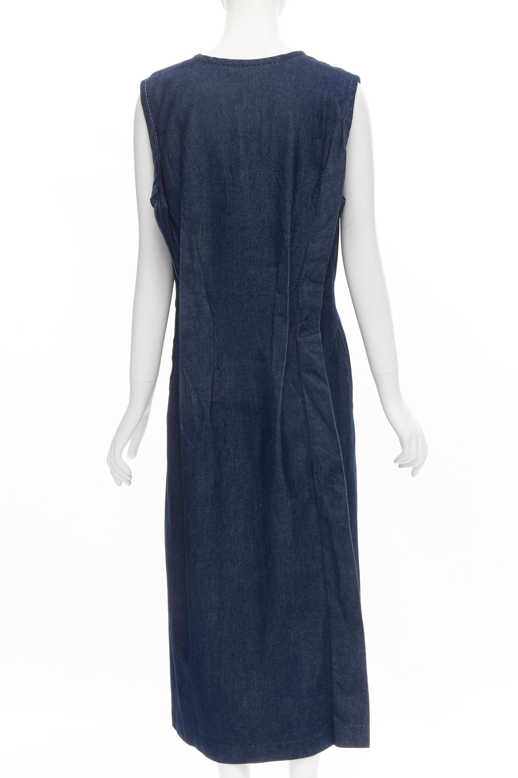 Women's COMME DES GARCONS Vintage 1991 indigo blue denim pinched seam dress M For Sale