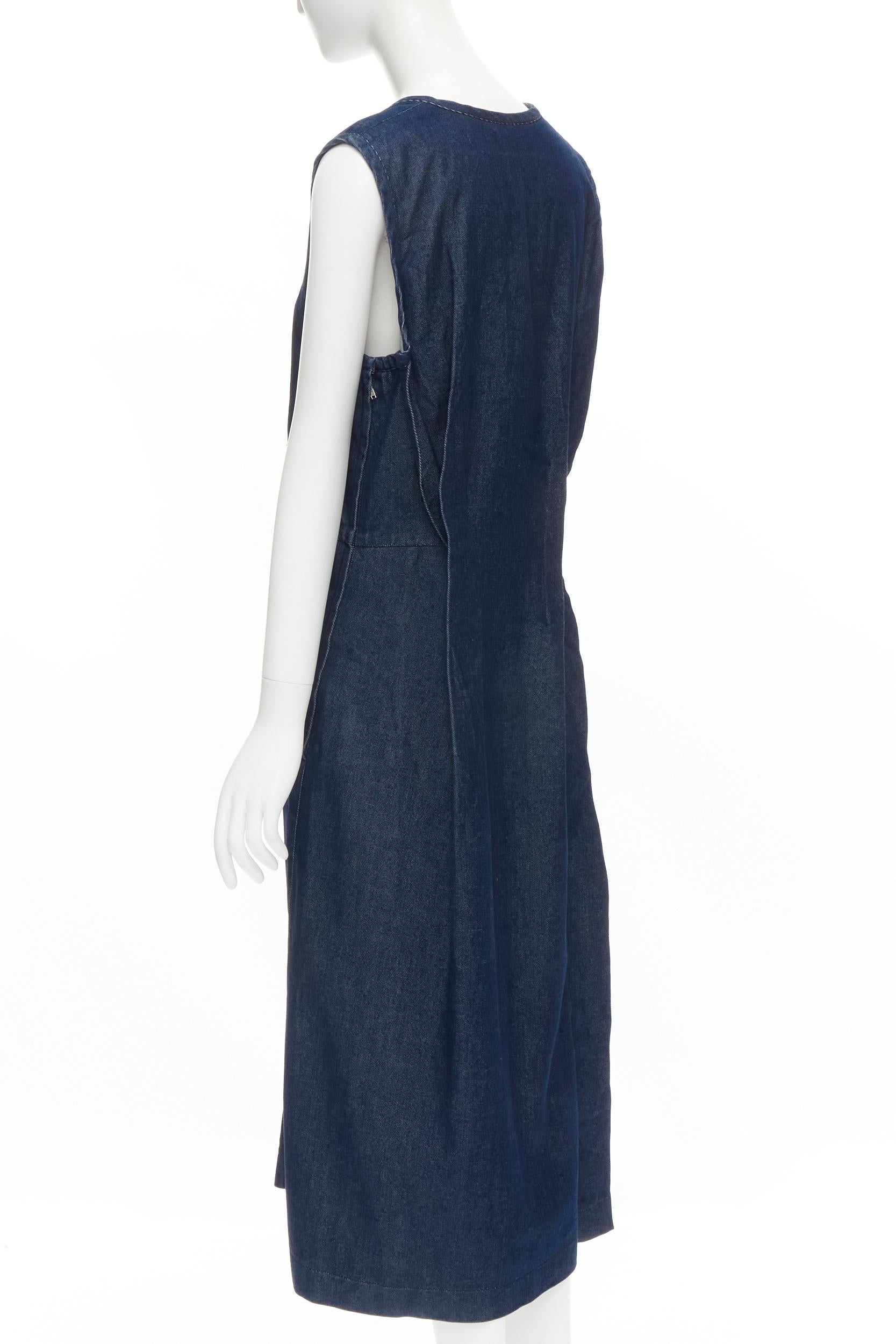COMME DES GARCONS Vintage 1991 indigo blue denim pinched seam dress M For Sale 1