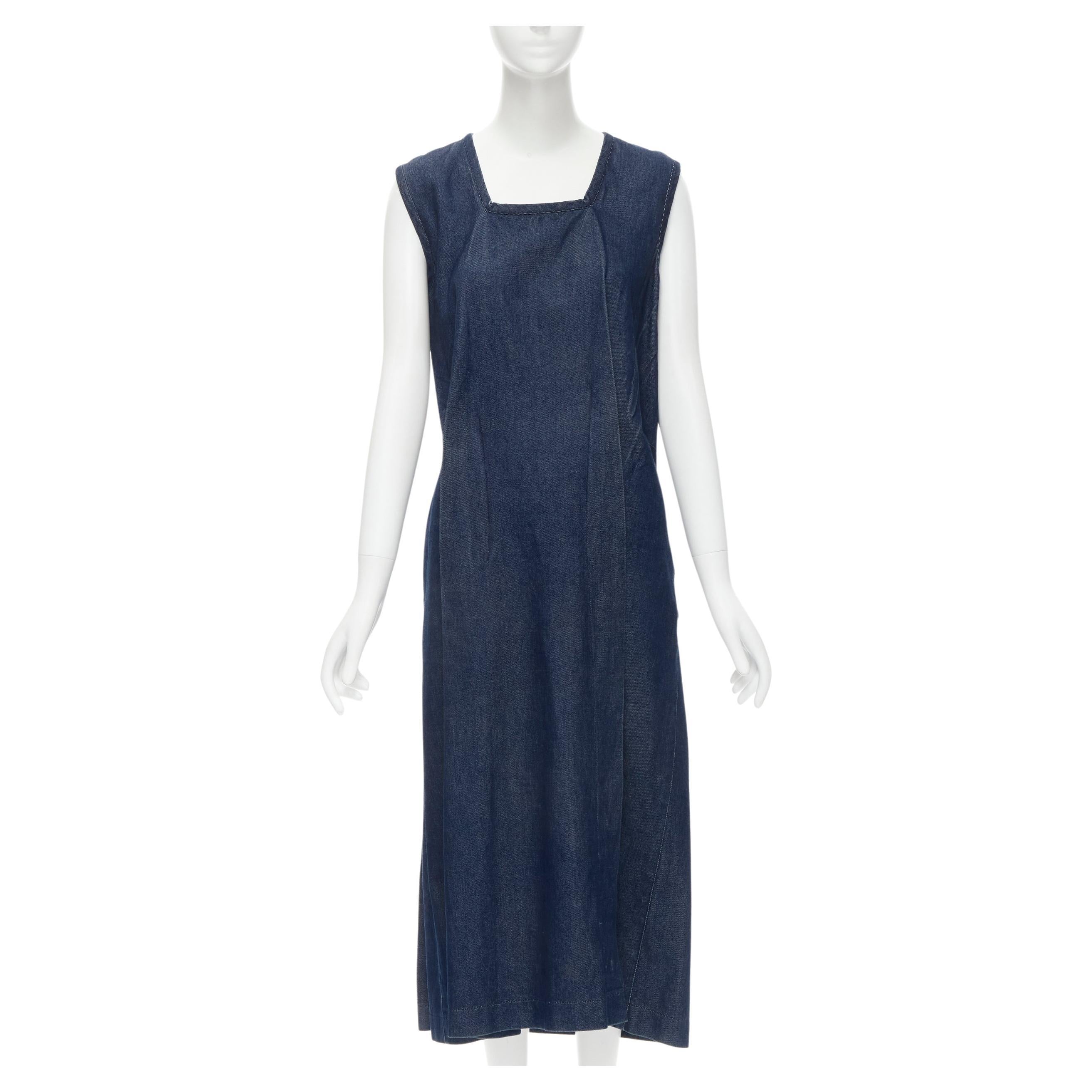 COMME DES GARCONS Vintage 1991 indigo blue denim pinched seam dress M For Sale