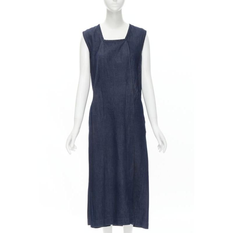 COMME DES GARCONS Vintage 1991 vaquero índigo costura pellizcada vestido cuello cuadrado M en venta