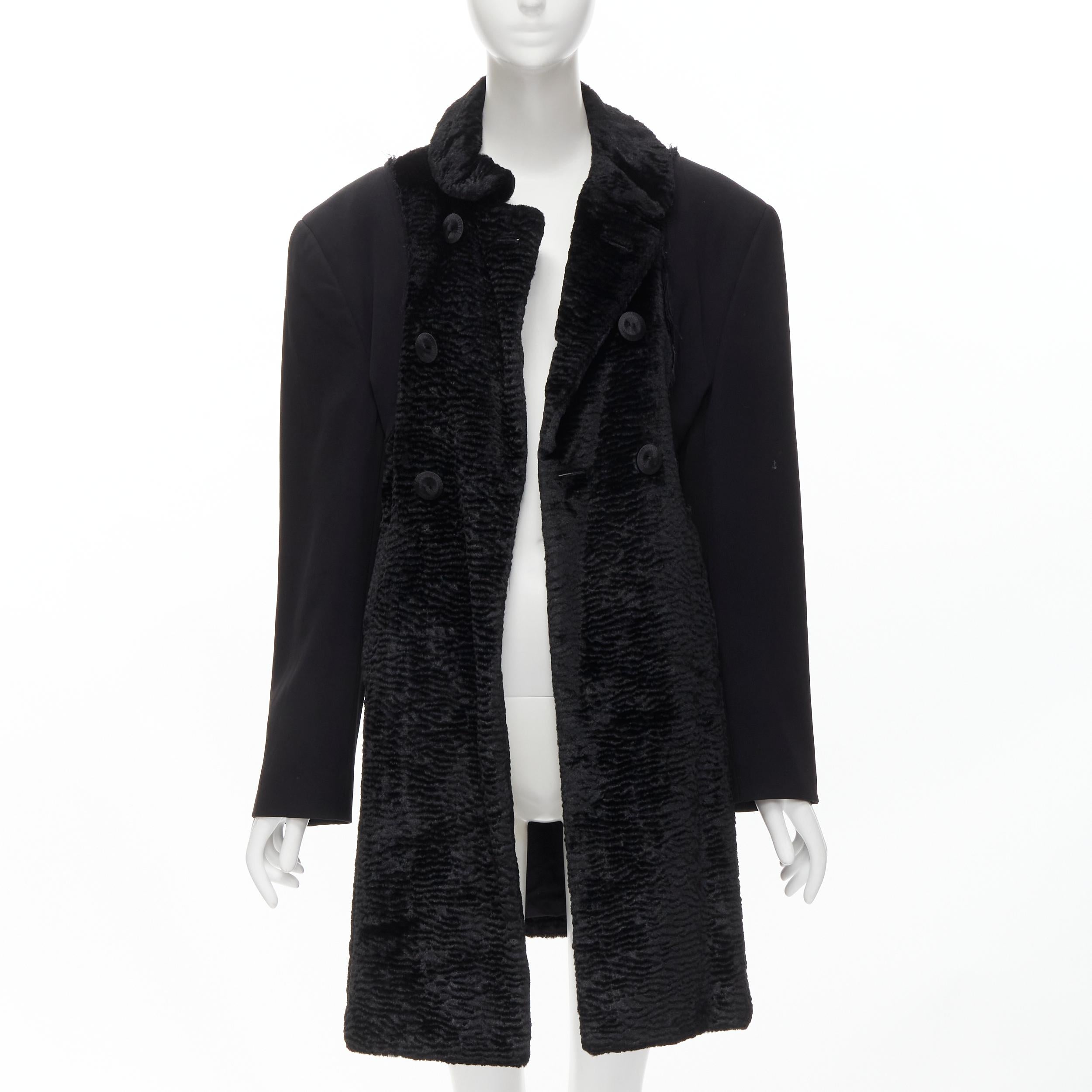 Black COMME DES GARCONS Vintage 1993 faux fur deconstructed oversized coat XL For Sale