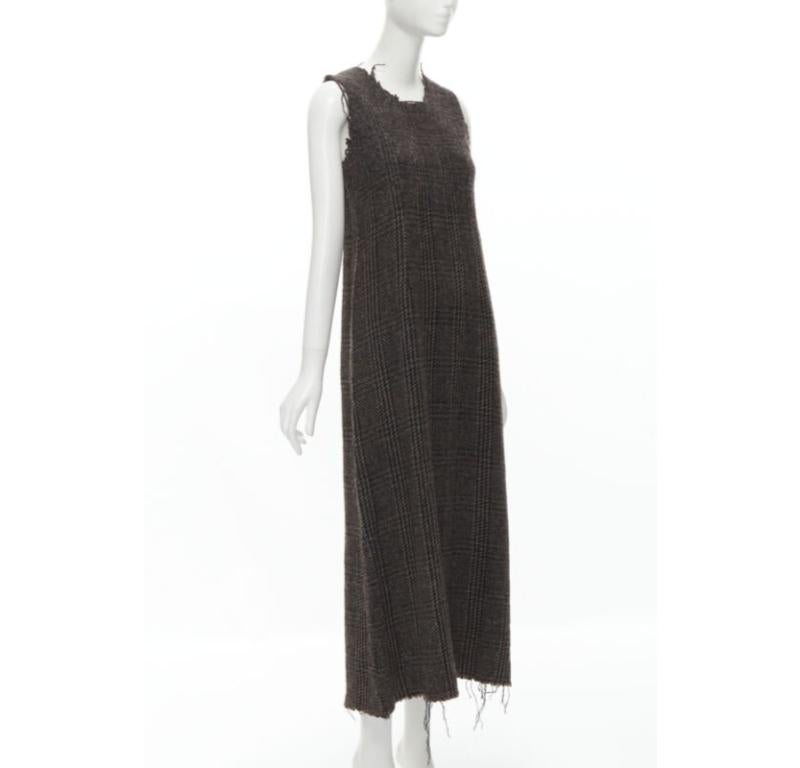 COMME DES GARCONS Vintage 1994 lana hervida tweed crudo borde deshilachado vestido midi M Negro en venta