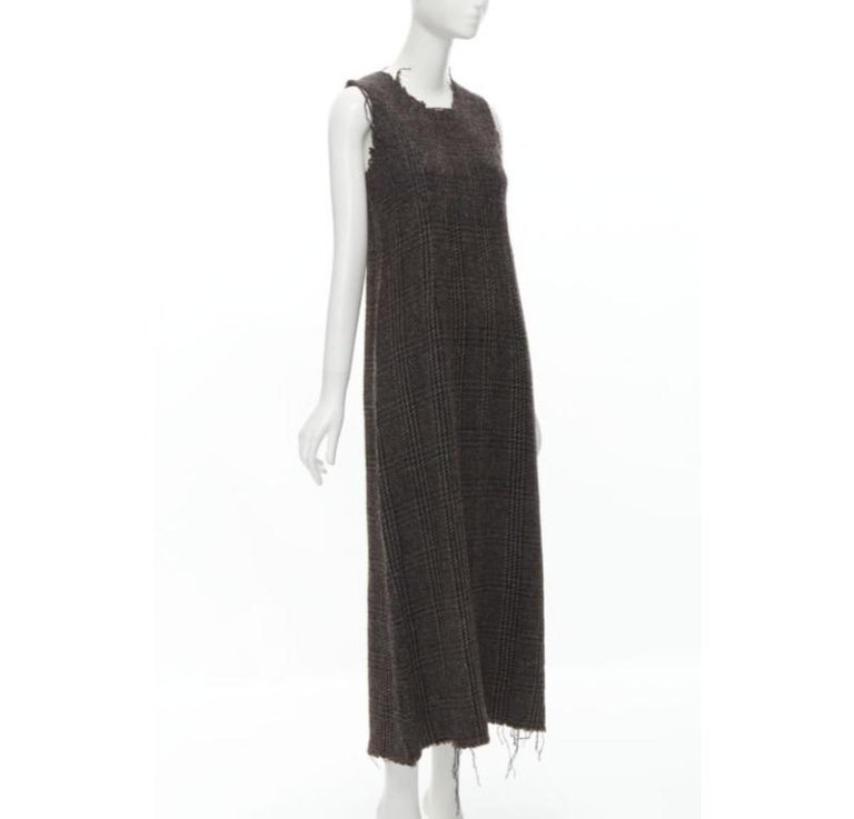 COMME DES GARCONS Vintage 1994 boiled wool tweed raw frayed edge midi dress  M For Sale at 1stDibs