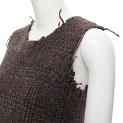 COMME DES GARCONS Vintage 1994 check boiled wool tweed raw frayed midi dress M