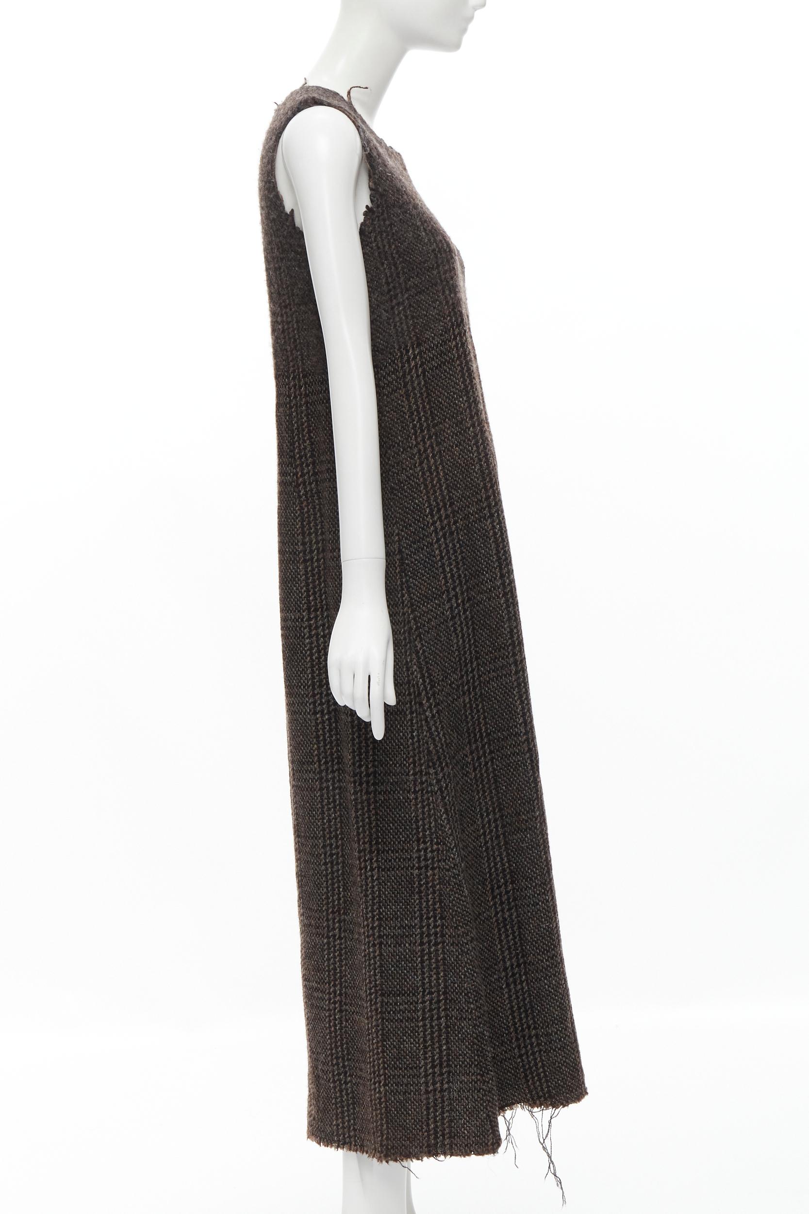 COMME DES GARCONS Vintage 1994 check boiled wool tweed raw frayed midi dress M In Excellent Condition For Sale In Hong Kong, NT