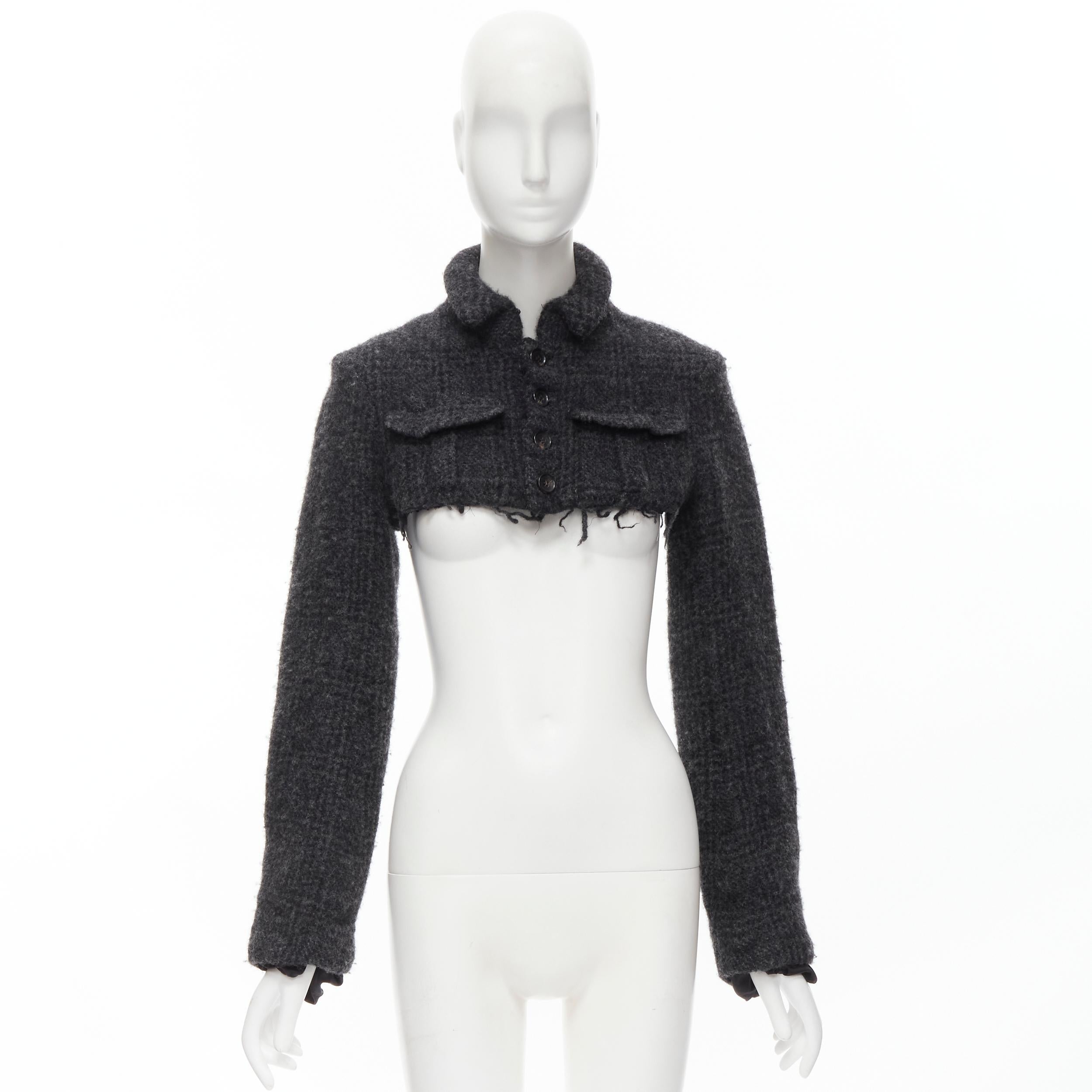 COMME DES GARCONS Vintage 1994 grey heavy wool tweed cut off cropped jacket S 5