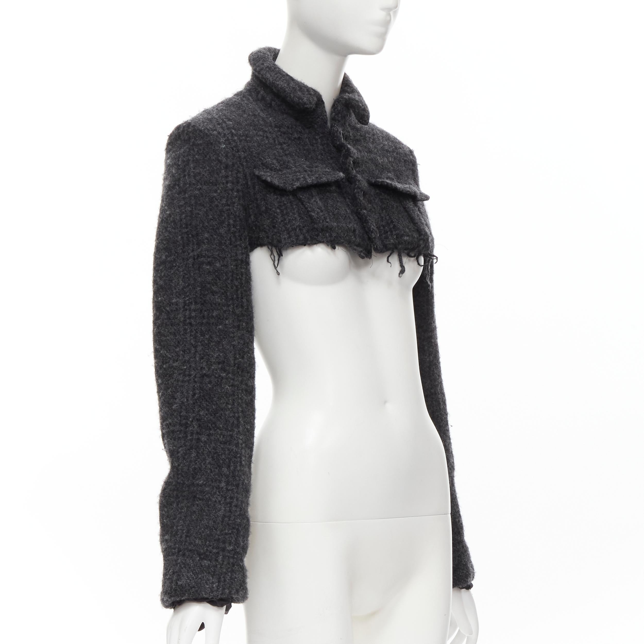 Black COMME DES GARCONS Vintage 1994 grey heavy wool tweed cut off cropped jacket S