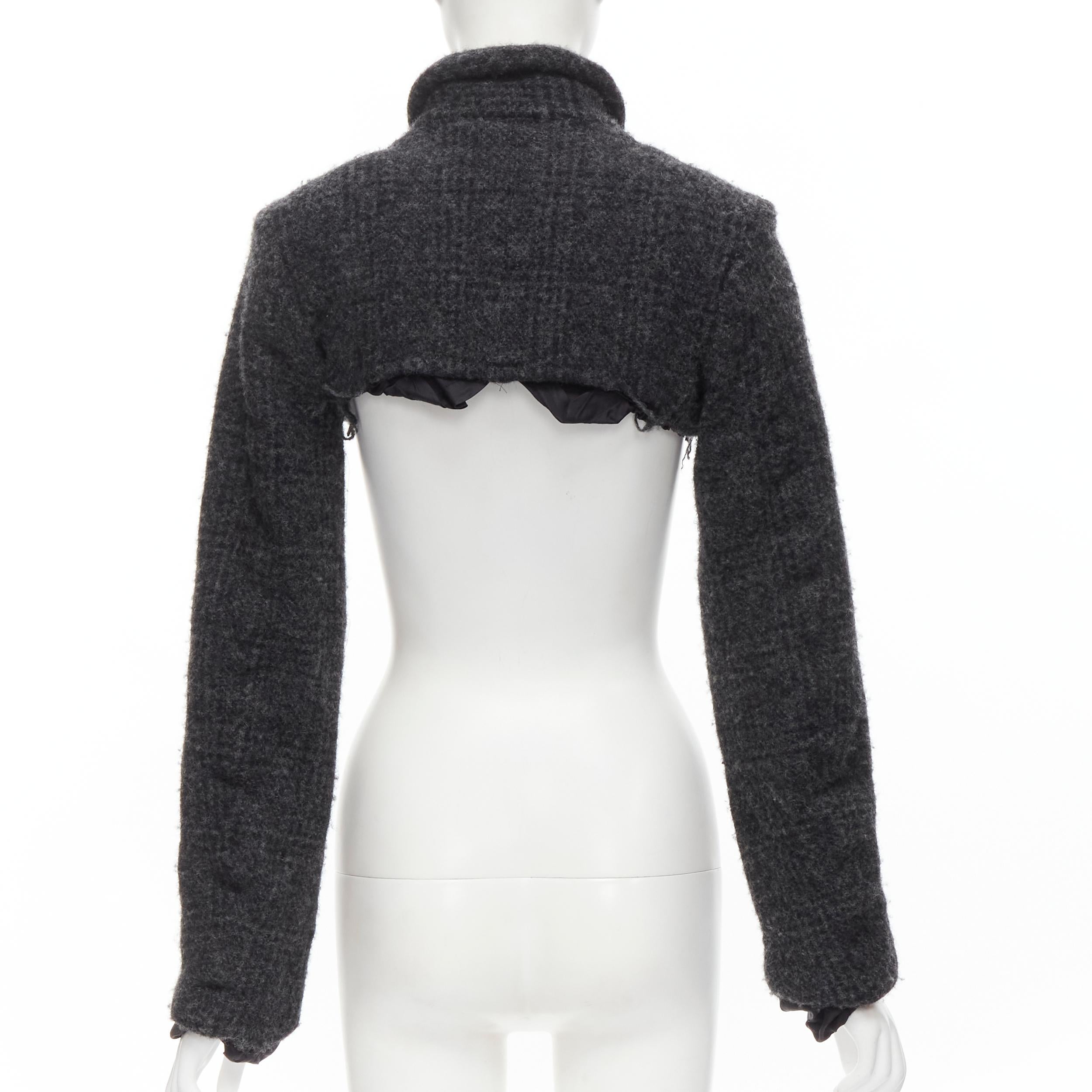 Women's COMME DES GARCONS Vintage 1994 grey heavy wool tweed cut off cropped jacket S