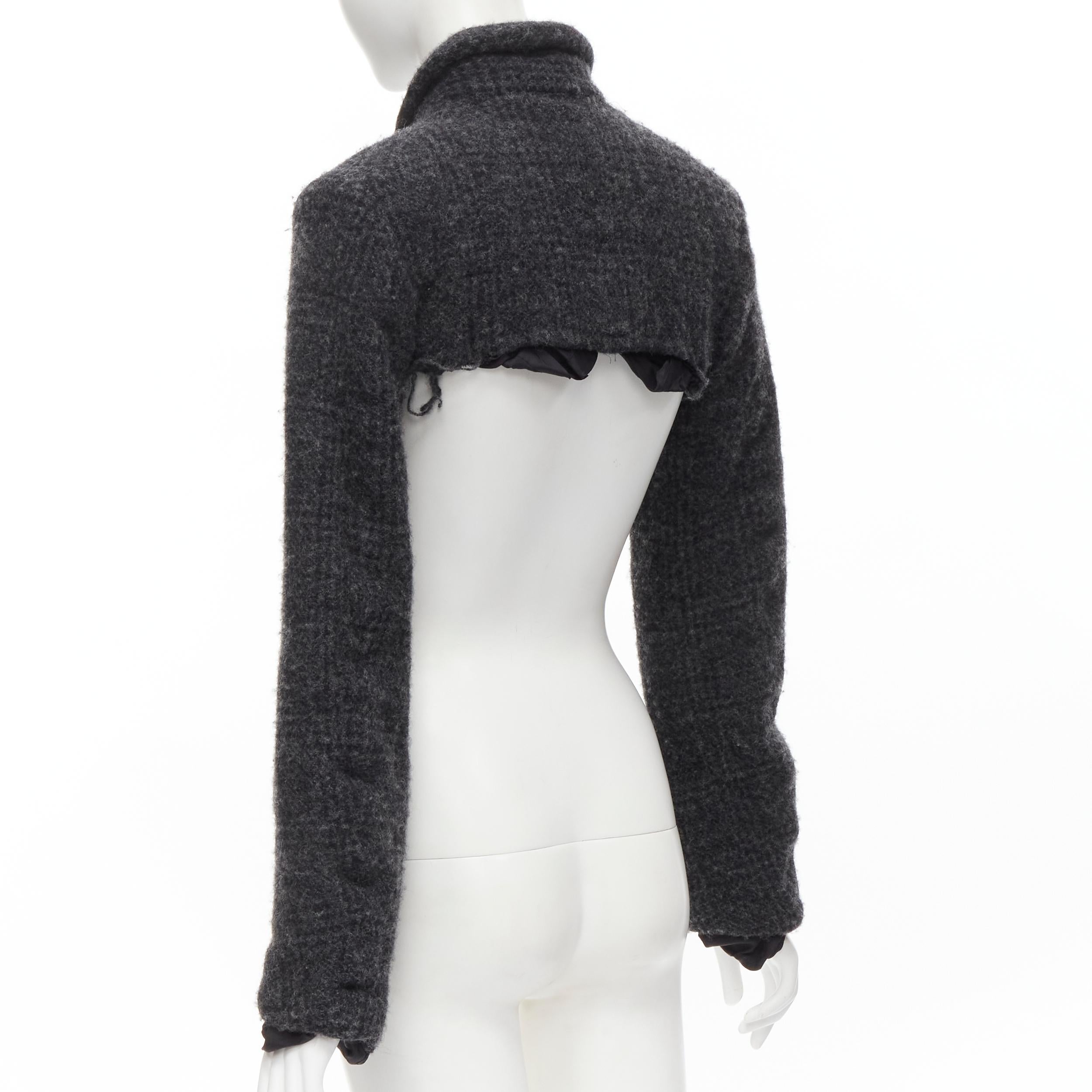 COMME DES GARCONS Vintage 1994 grey heavy wool tweed cut off cropped jacket S 1