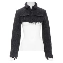 COMME DES GARCONS Vintage 1994 grey heavy wool tweed cut off cropped jacket S