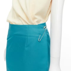 COMME DES GARCONS Vintage 1996 beige cotton teal blue skirt sash overlay dress M